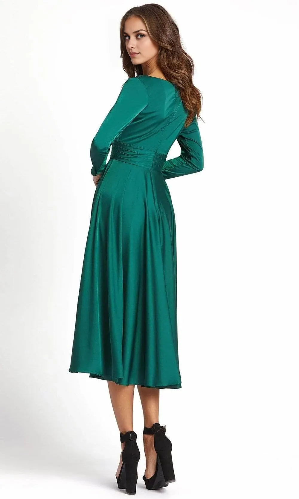 Deep V Neck Long Sleeves A-line Classic Tea Length Long Prom Dress For Sale For Women