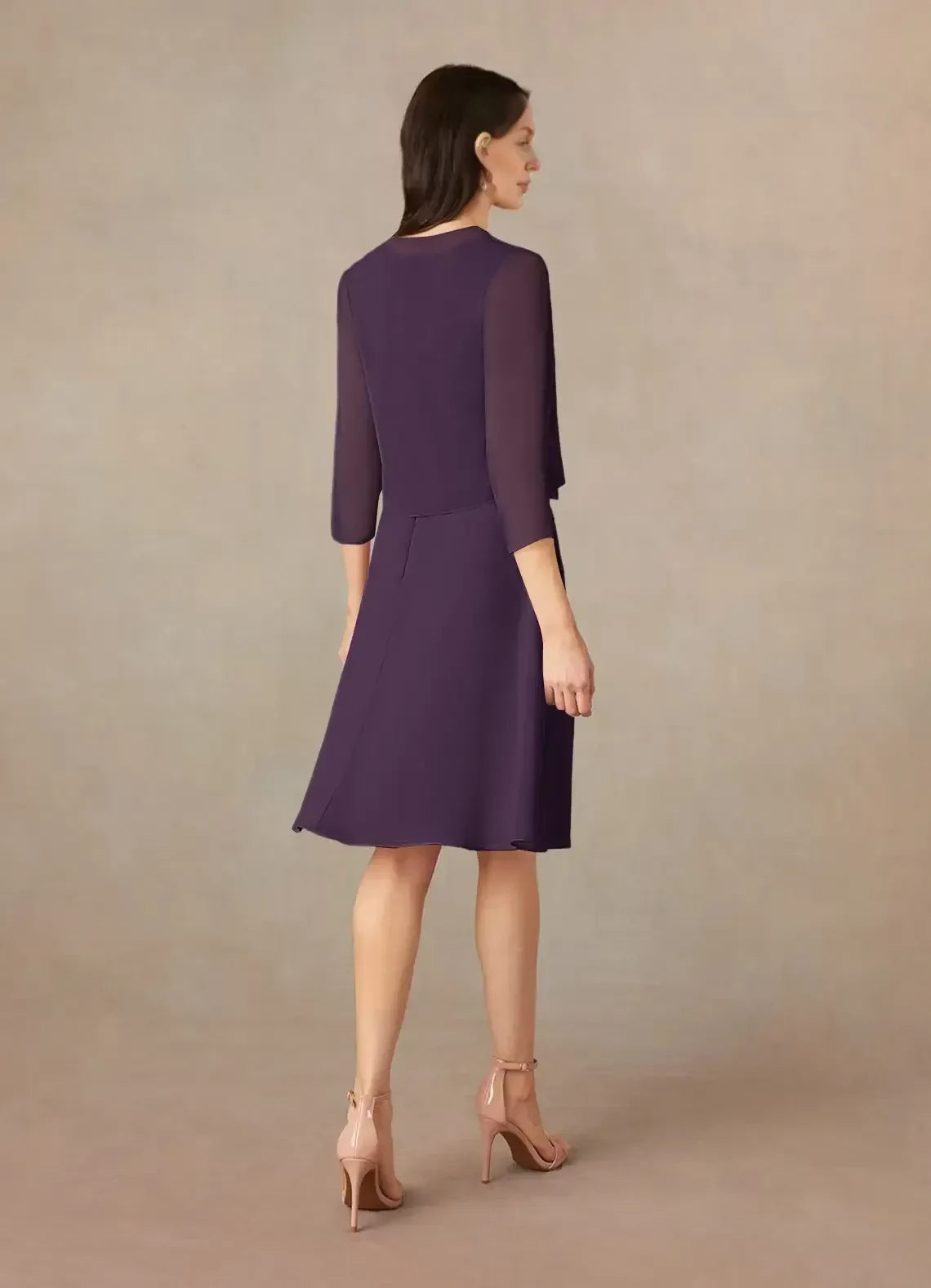 Delicate A Line Illusion Neck Sleeveless Zipper Back Knee Length Mother of the Bride Dress with Chiffon Jacket