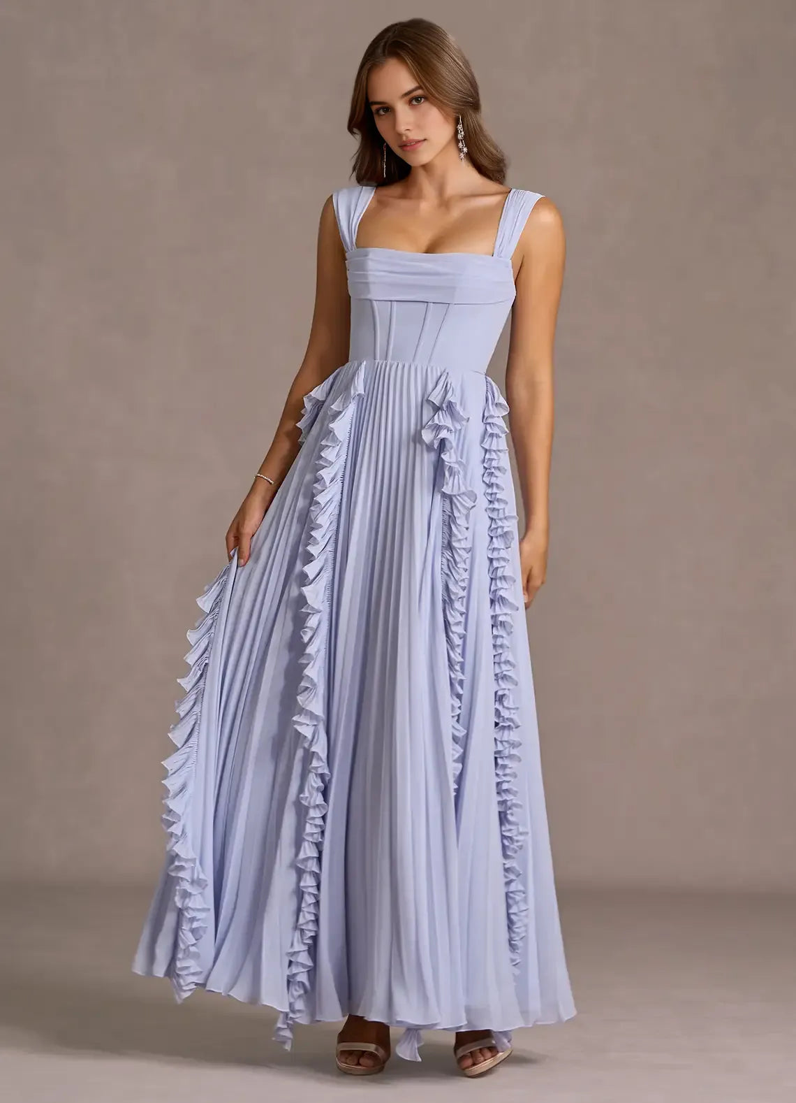 Delicate A Line Square Neck Sleeveless Open Back Floor Length For Sale Prom Dress