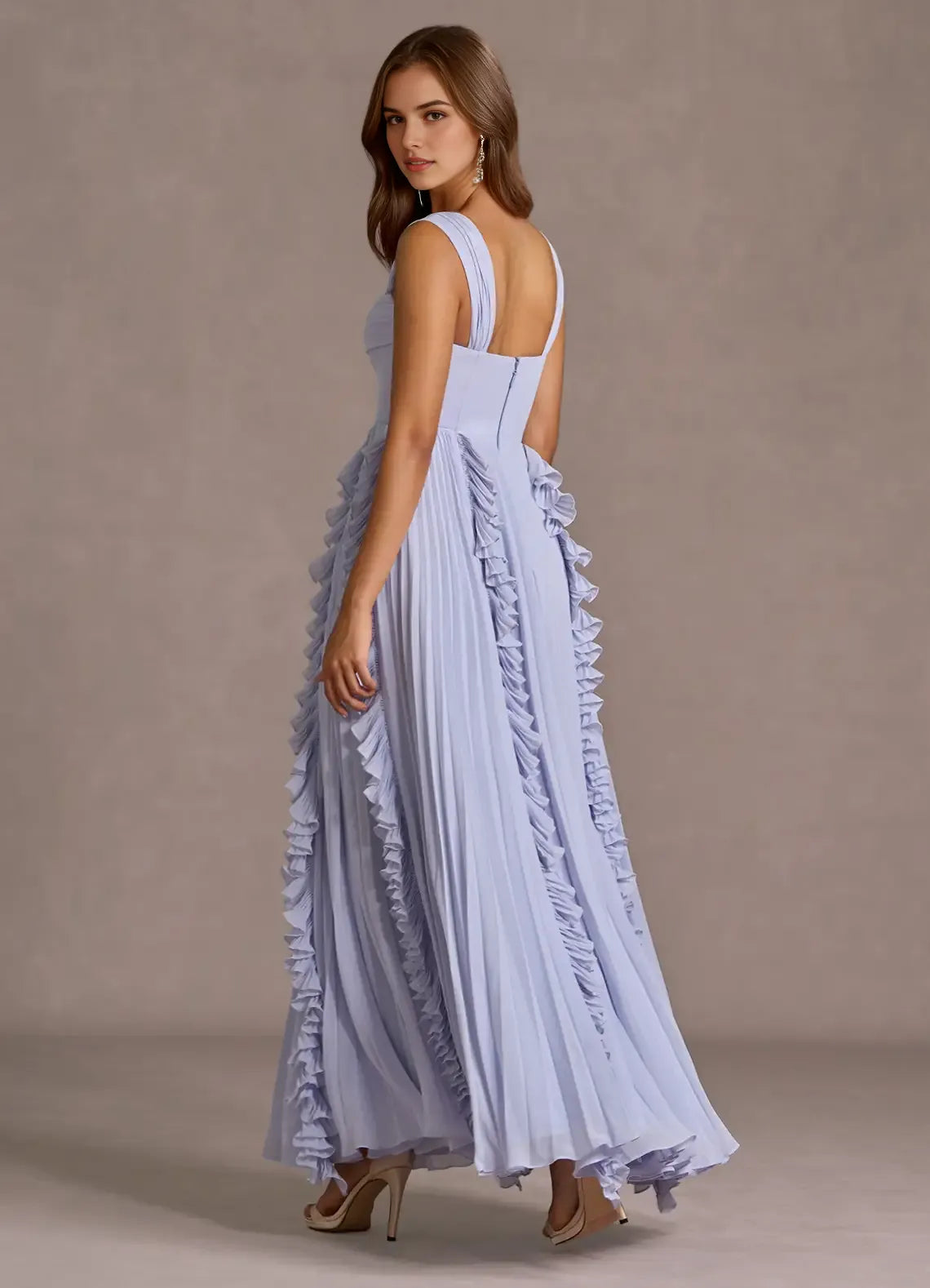 Delicate A Line Square Neck Sleeveless Open Back Floor Length For Sale Prom Dress