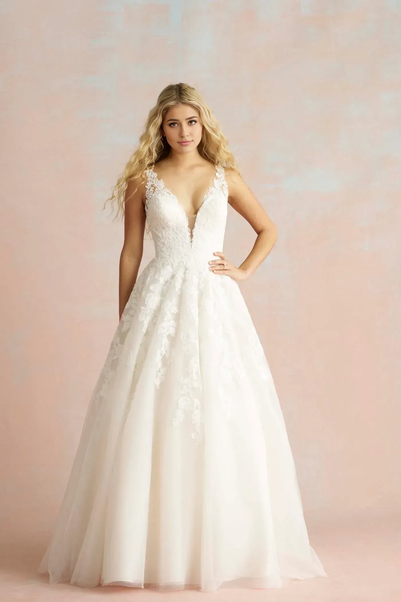 Delicate Ball Gown Plunging V Neck Sleeveless Open Back Floor Length Wedding Dress