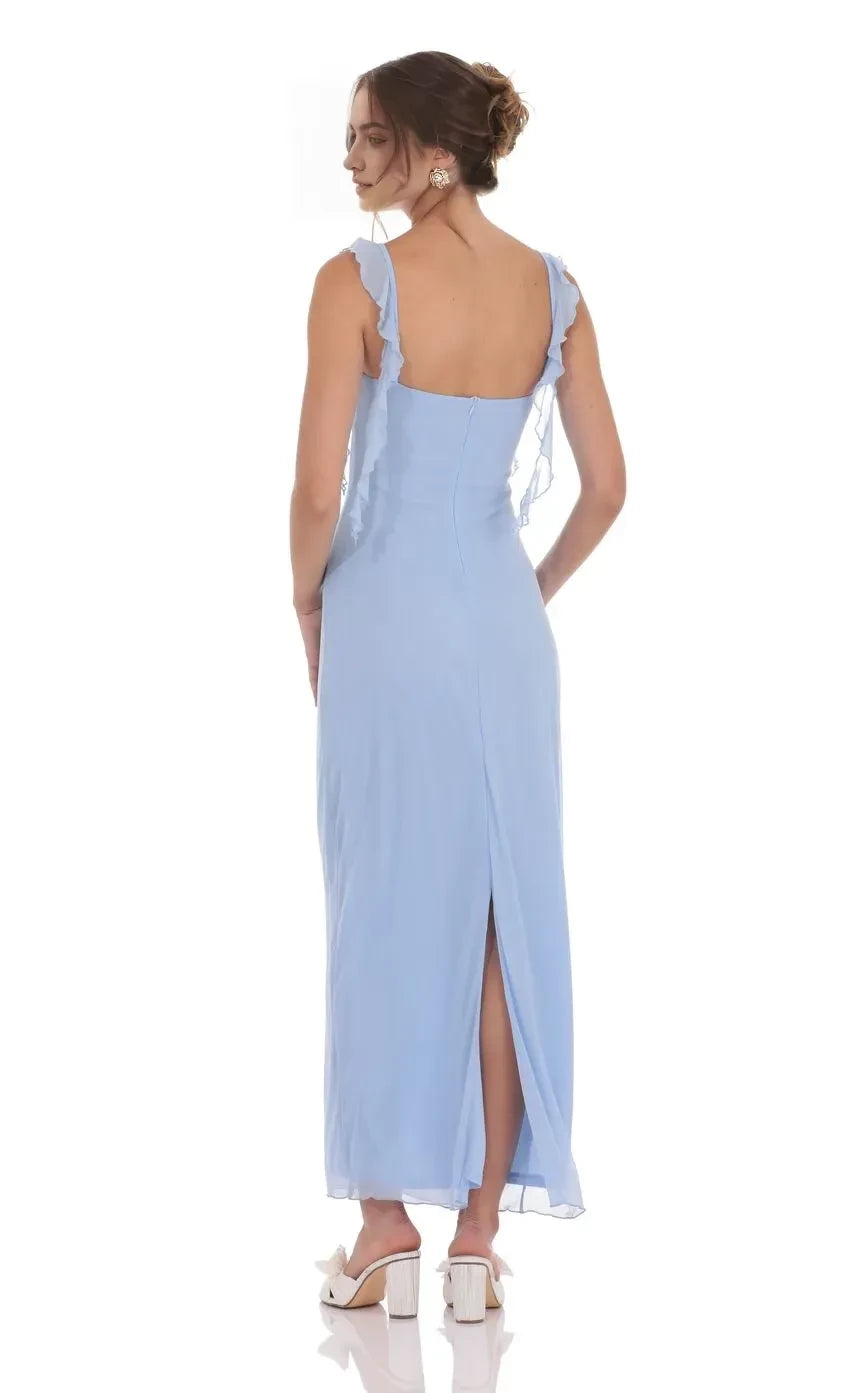 Delicate Sheath Sweetheart Neck Ruffle Strap Zipper Back Floor Length Evening Dress