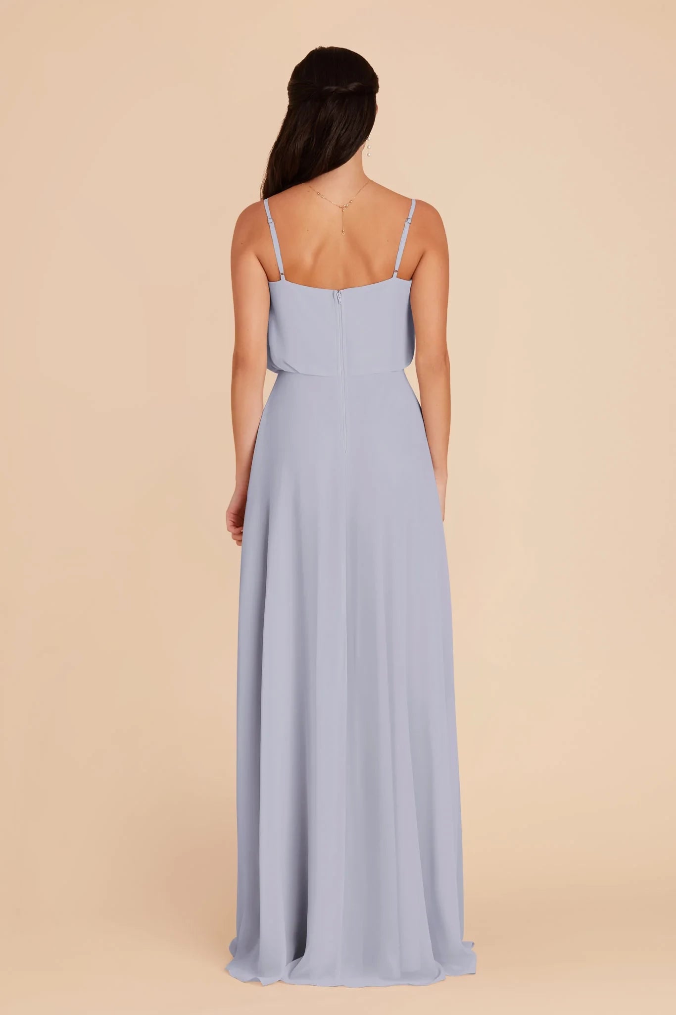 Delicate Sheath V Neck Spaghetti Strap Open Back Floor Length Bridesmaid Dress ﻿