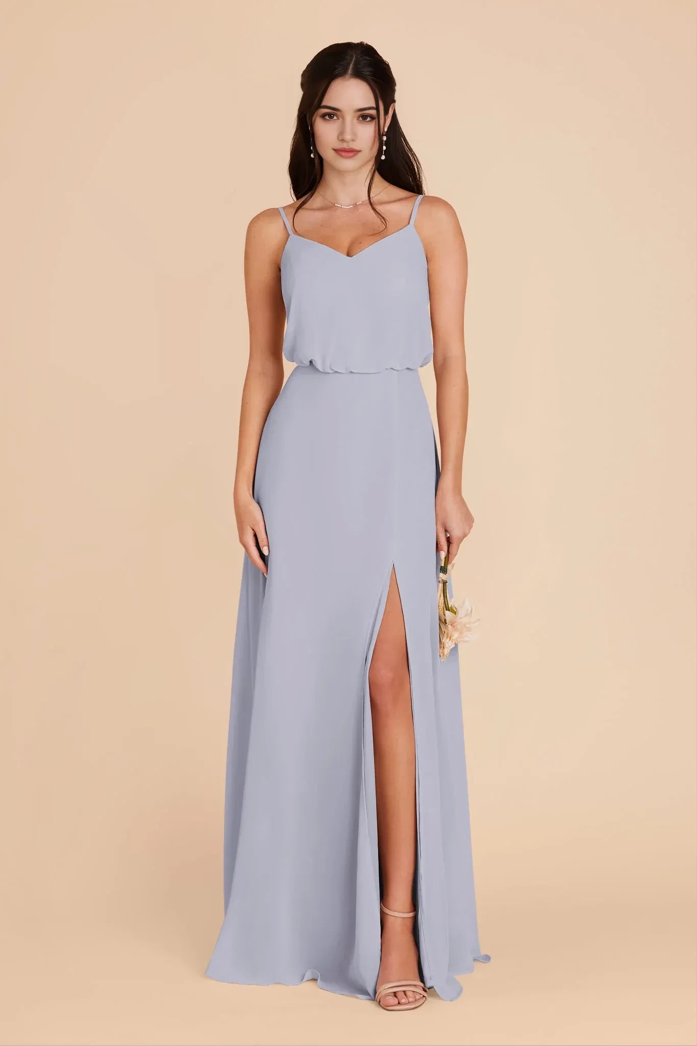 Delicate Sheath V Neck Spaghetti Strap Open Back Floor Length Bridesmaid Dress ﻿