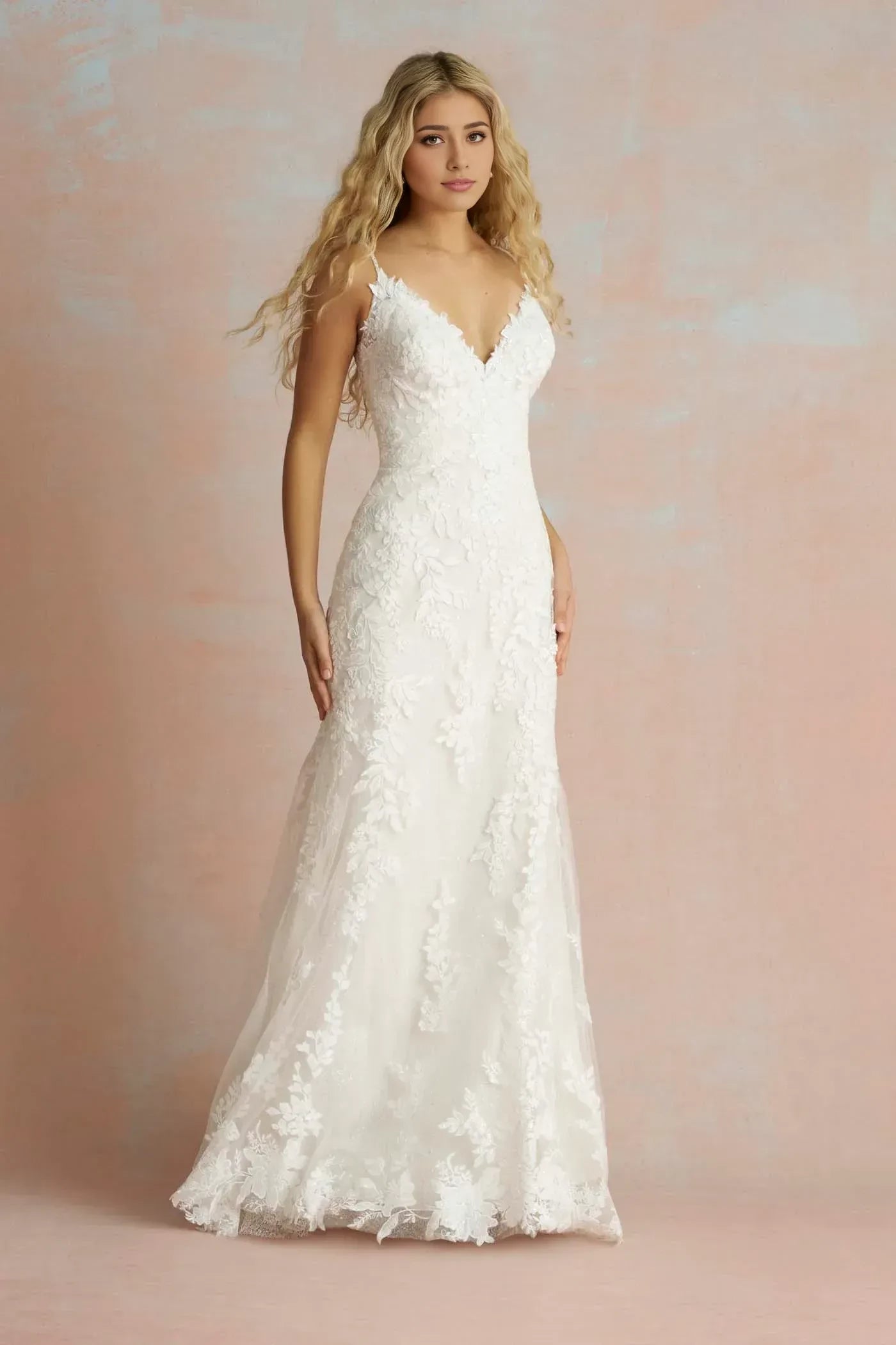 Delicate Trumpet Plunging V Neck Sleeveless Open Back Floor Length Wedding Dress