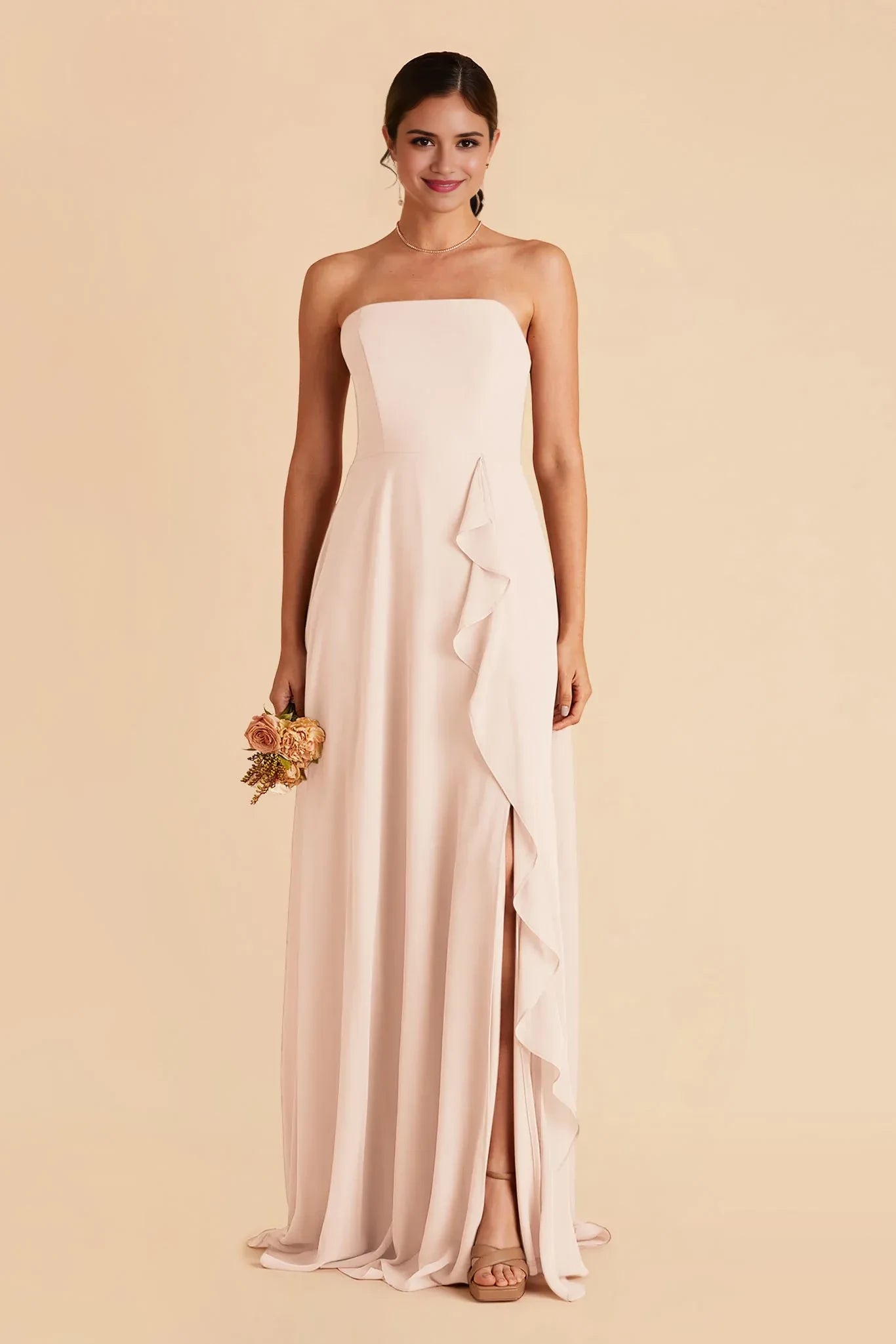 Delightful A Line Strapless Sleeveless Zip Back Floor Length Bridesmaid Dress