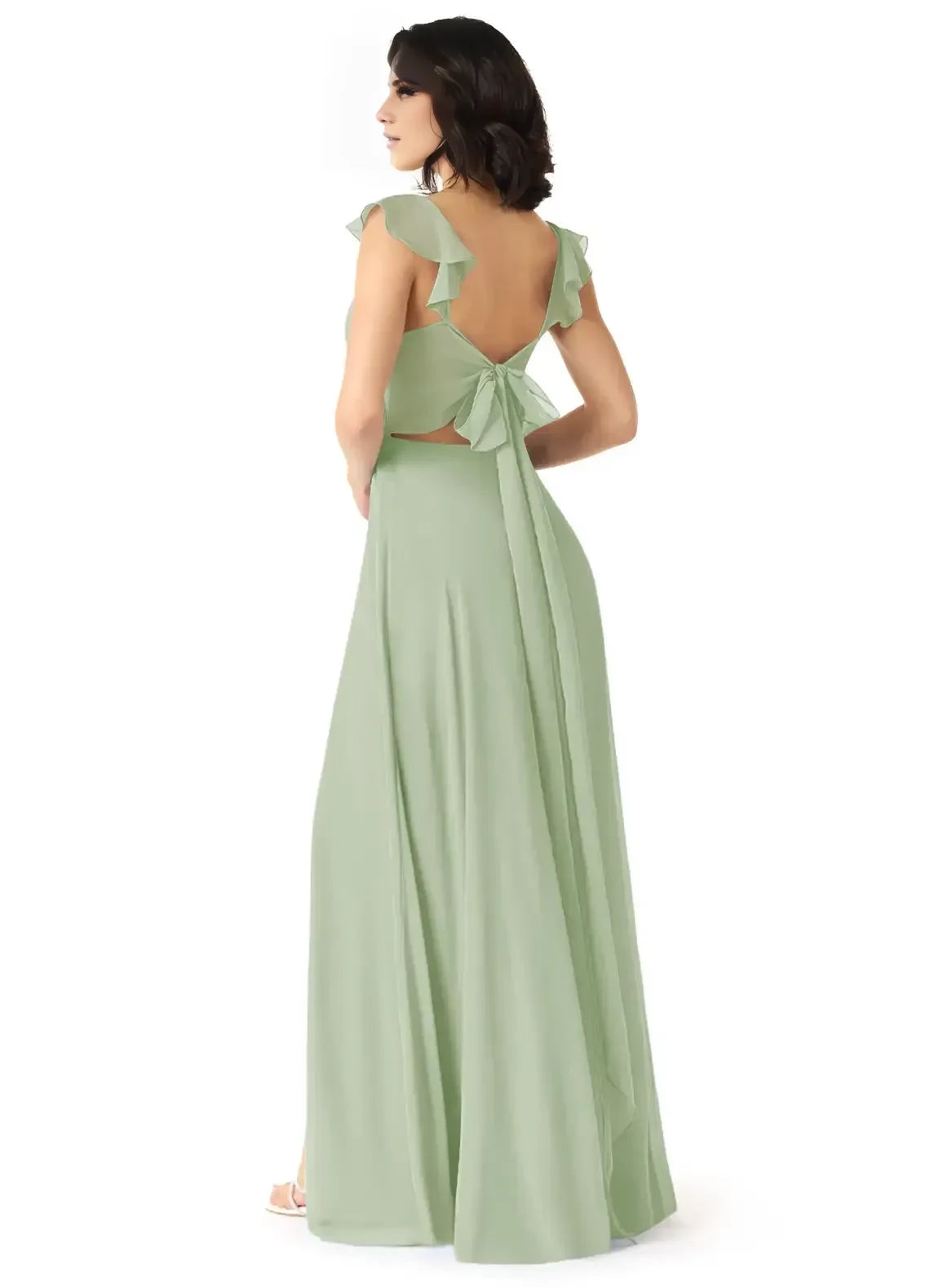 Delightful A Line Sweetheart Neck Ruffled Strap Bow Back Floor Length Bridesmaid Dress