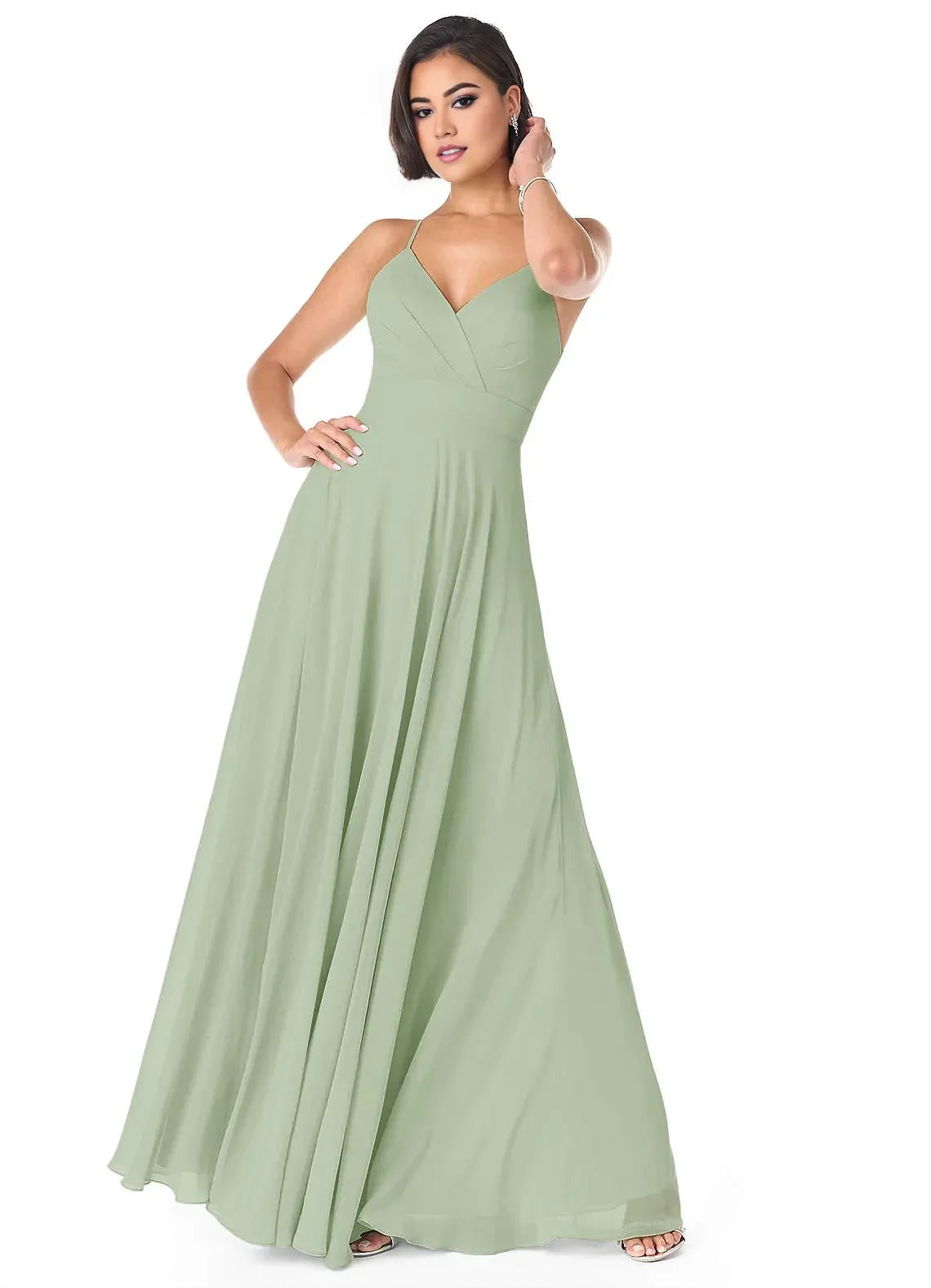 Delightful A Line V Neck Spaghetti Strap Cutout Back Floor Length Bridesmaid Dress ﻿