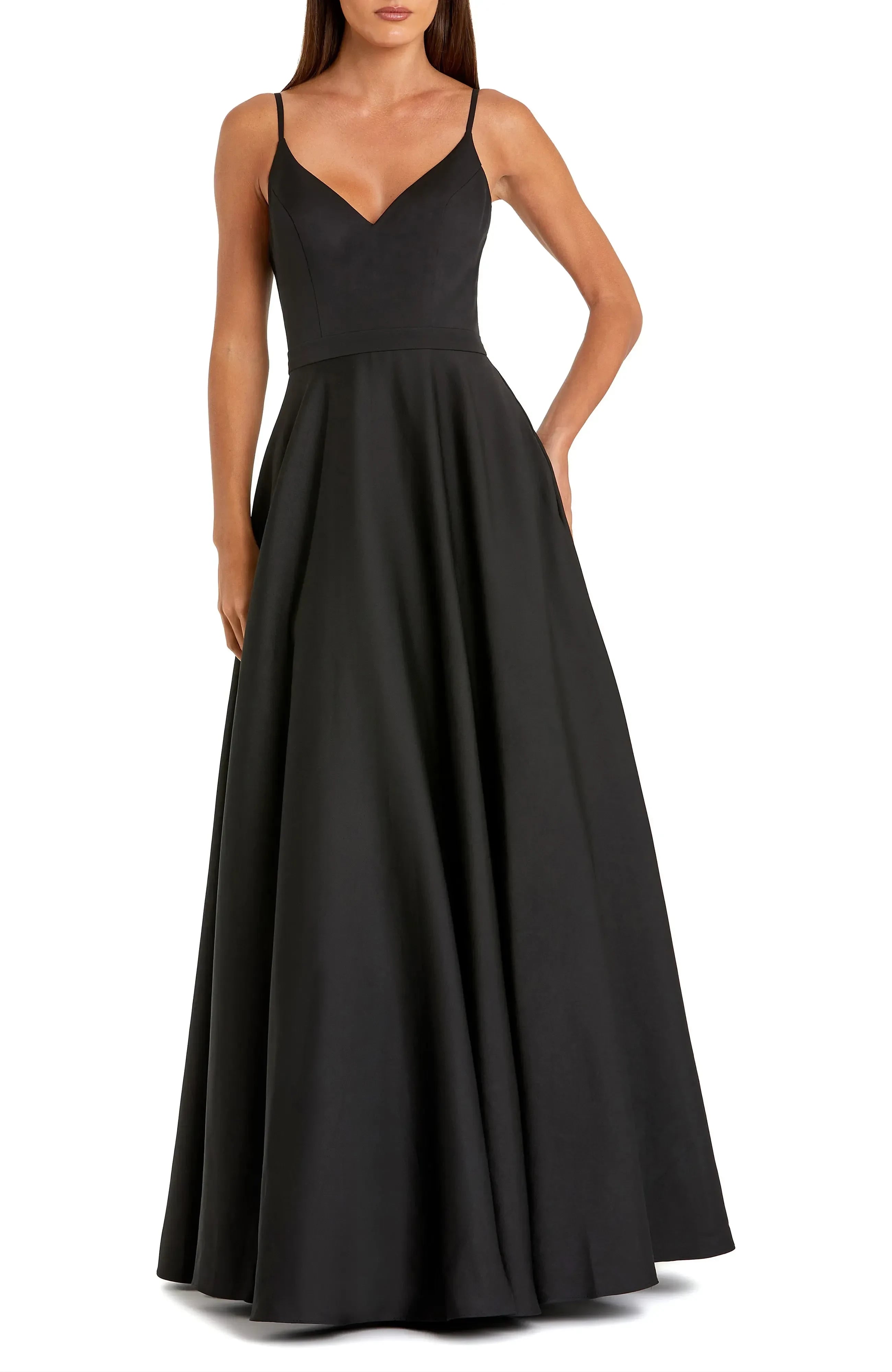Delightful A Line V Neck Spaghetti Strap Open Back Floor Length Bridesmaid Dress