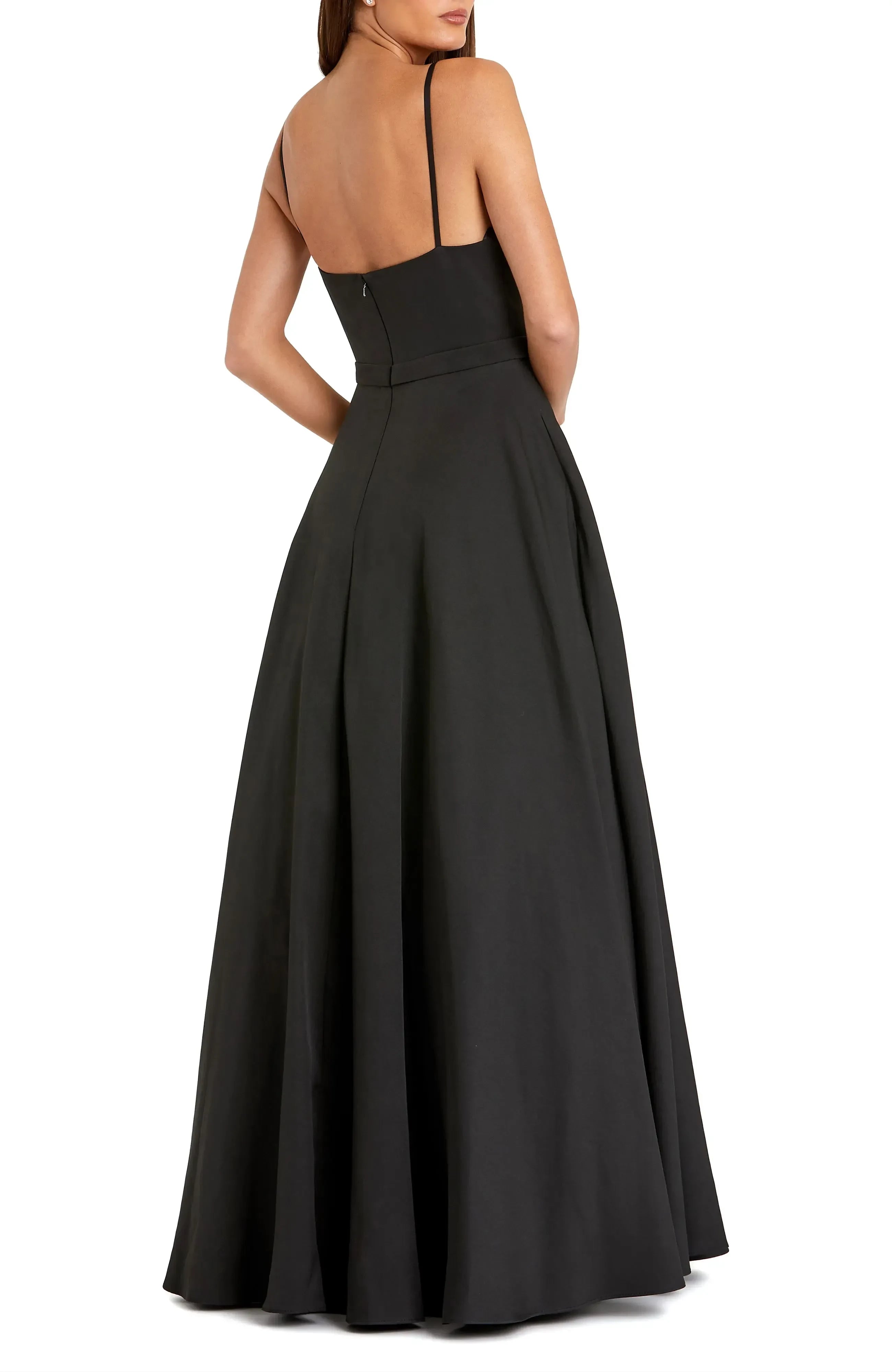 Delightful A Line V Neck Spaghetti Strap Open Back Floor Length Bridesmaid Dress