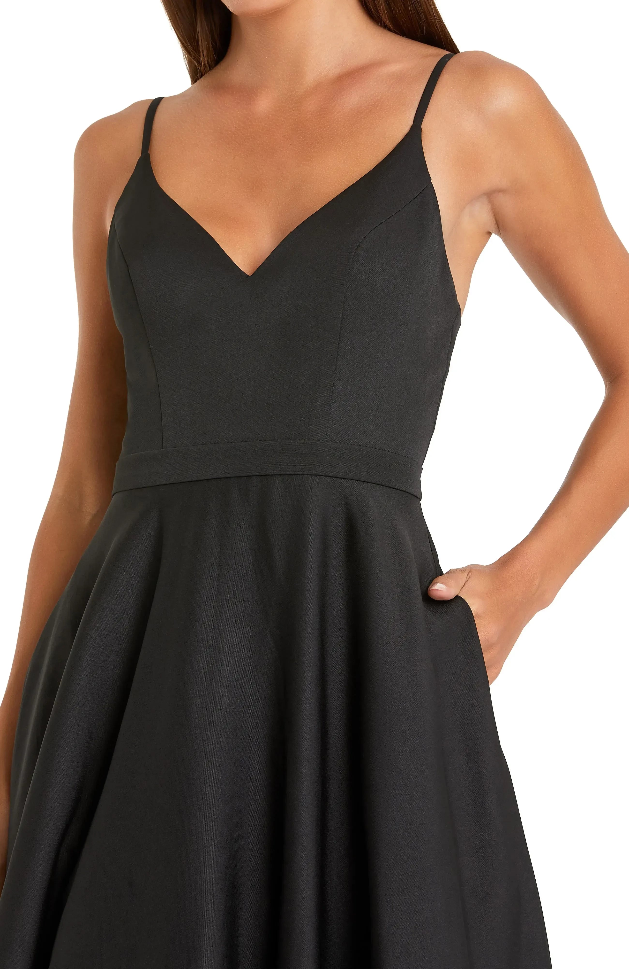 Delightful A Line V Neck Spaghetti Strap Open Back Floor Length Bridesmaid Dress