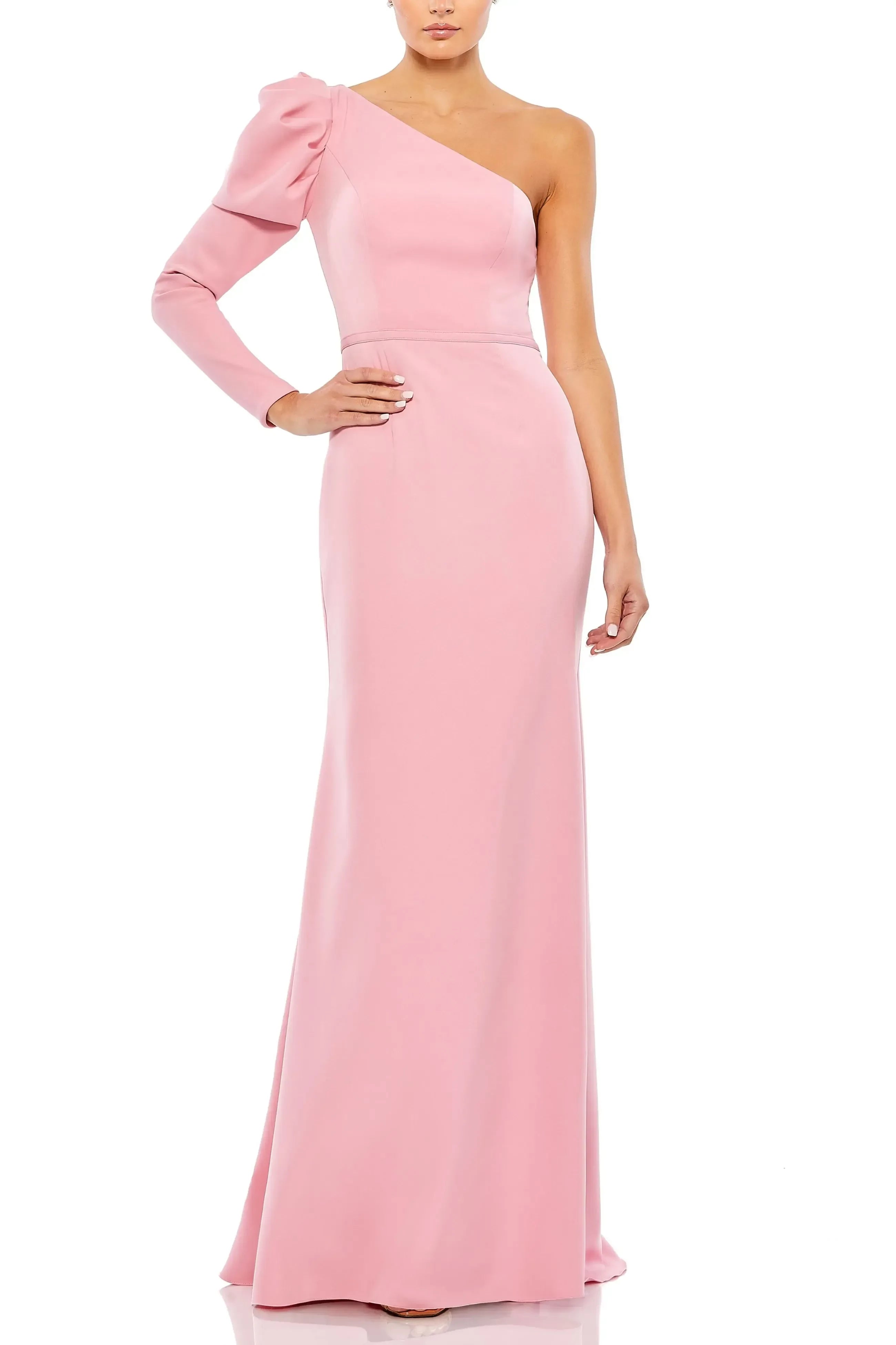 Delightful Mermaid One Shoulder Long Sleeve Open Back Floor Length Evening Dress