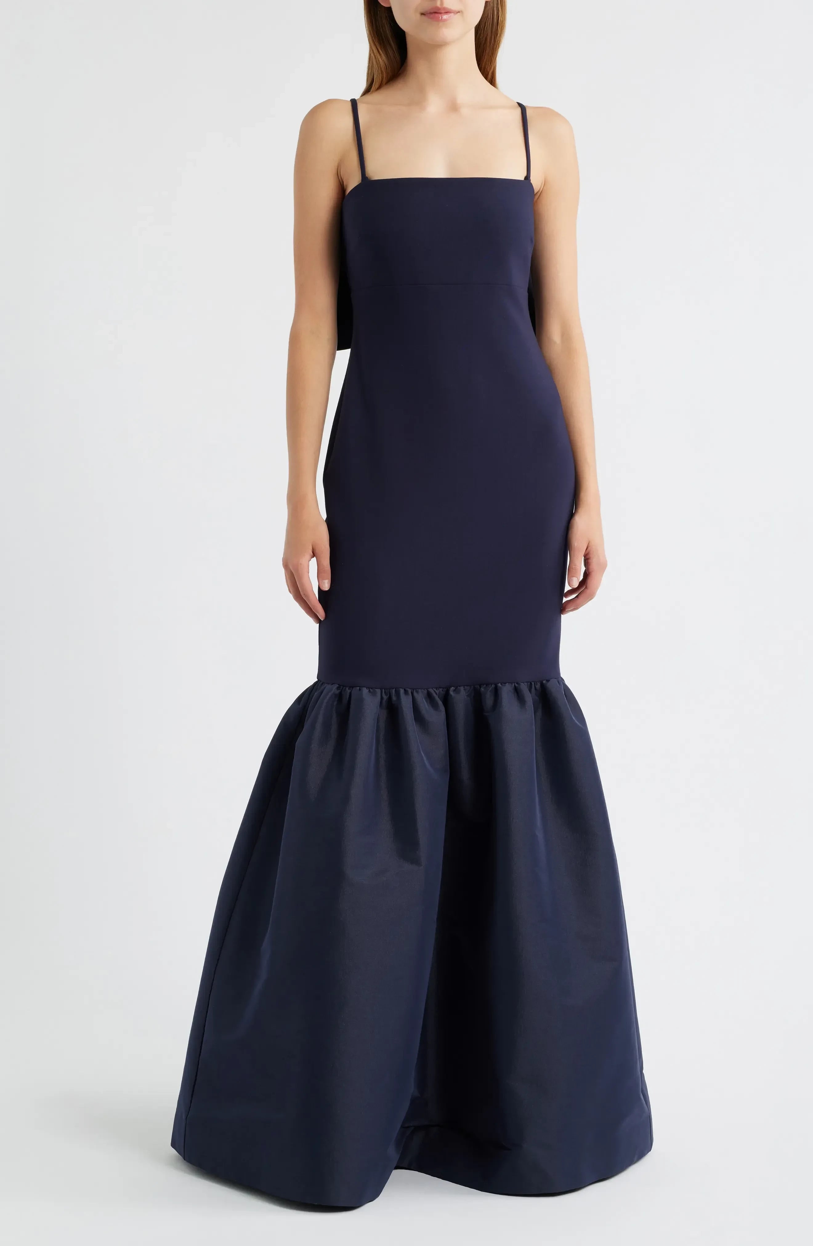 Delightful Mermaid Square Neck Sleeveless Bow Back Floor Length Evening Dress