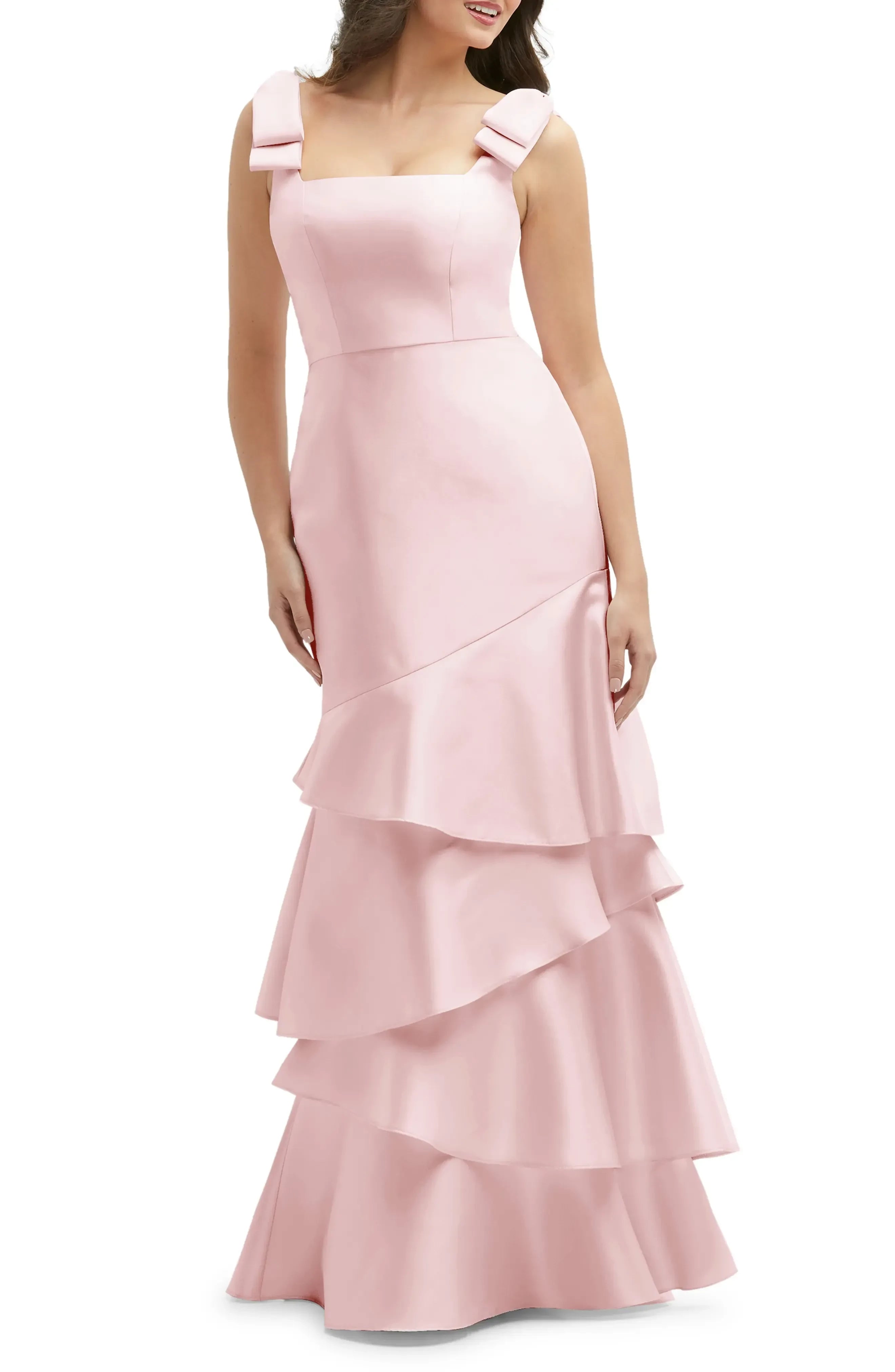 Delightful Mermaid Square Neck Sleeveless Open Back Floor Length Party Dress