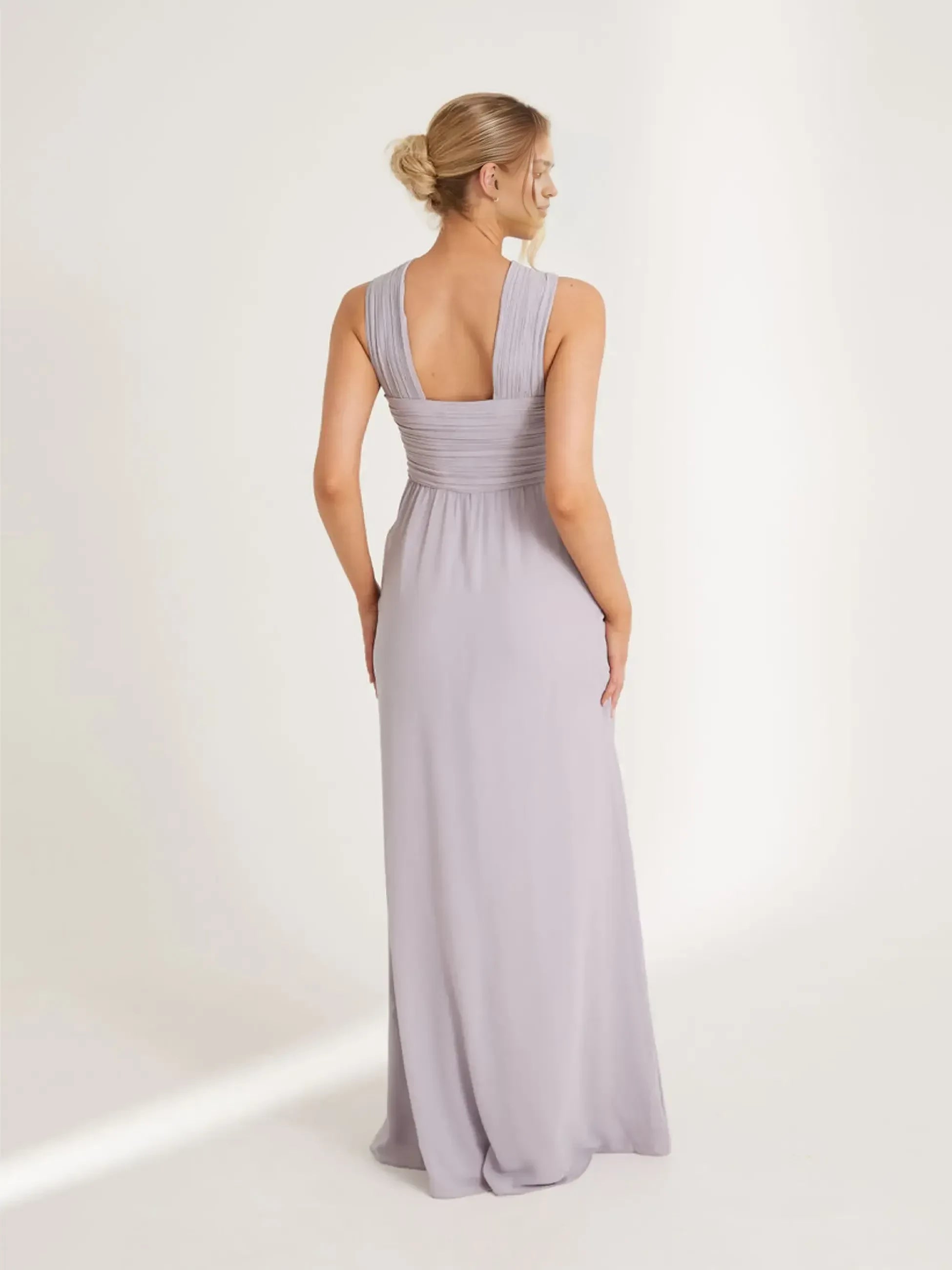 Delightful Sheath Cross Neck Sleeveless Open Back Floor Length Bridesmaid Dress