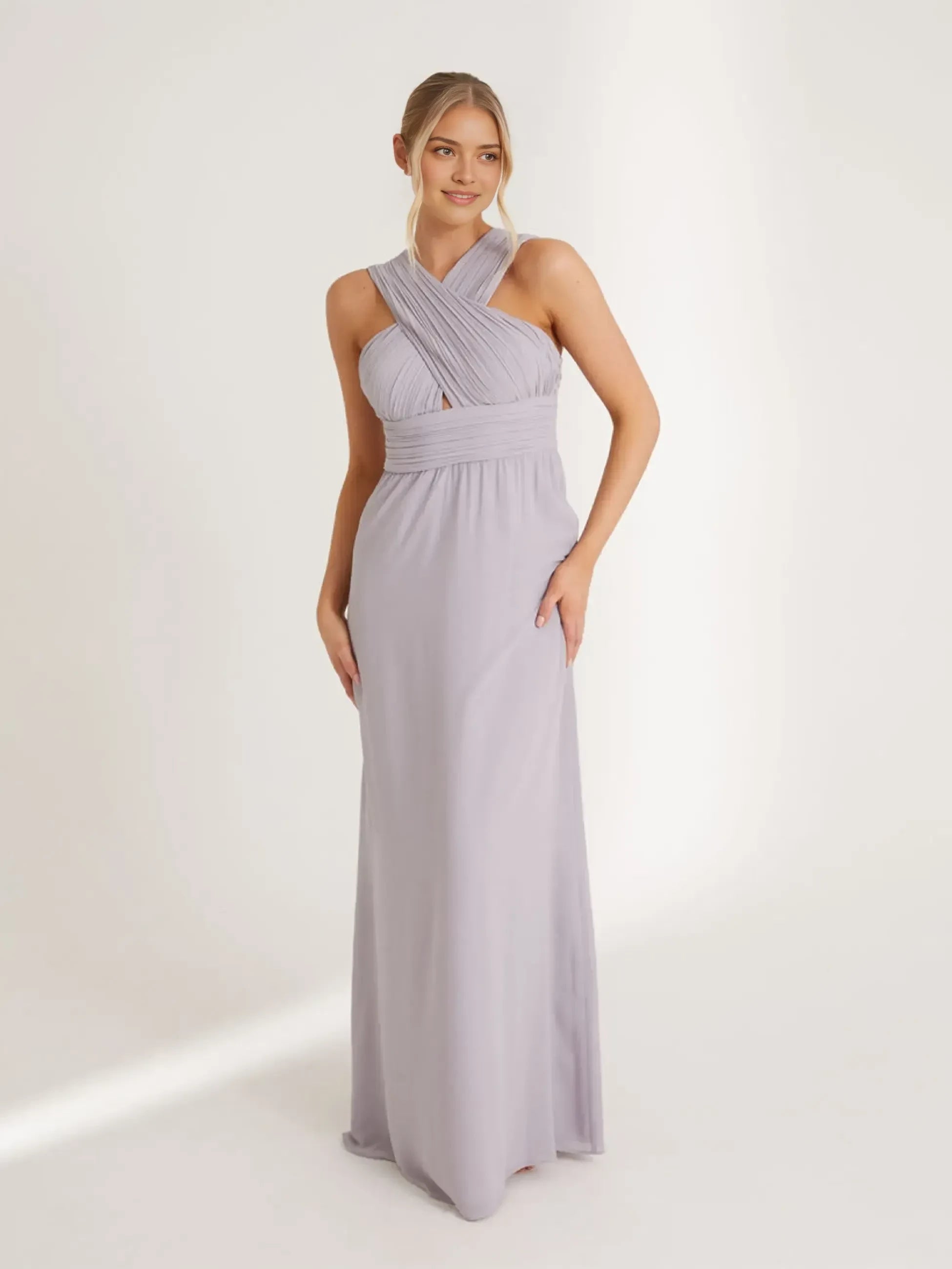 Delightful Sheath Cross Neck Sleeveless Open Back Floor Length Bridesmaid Dress