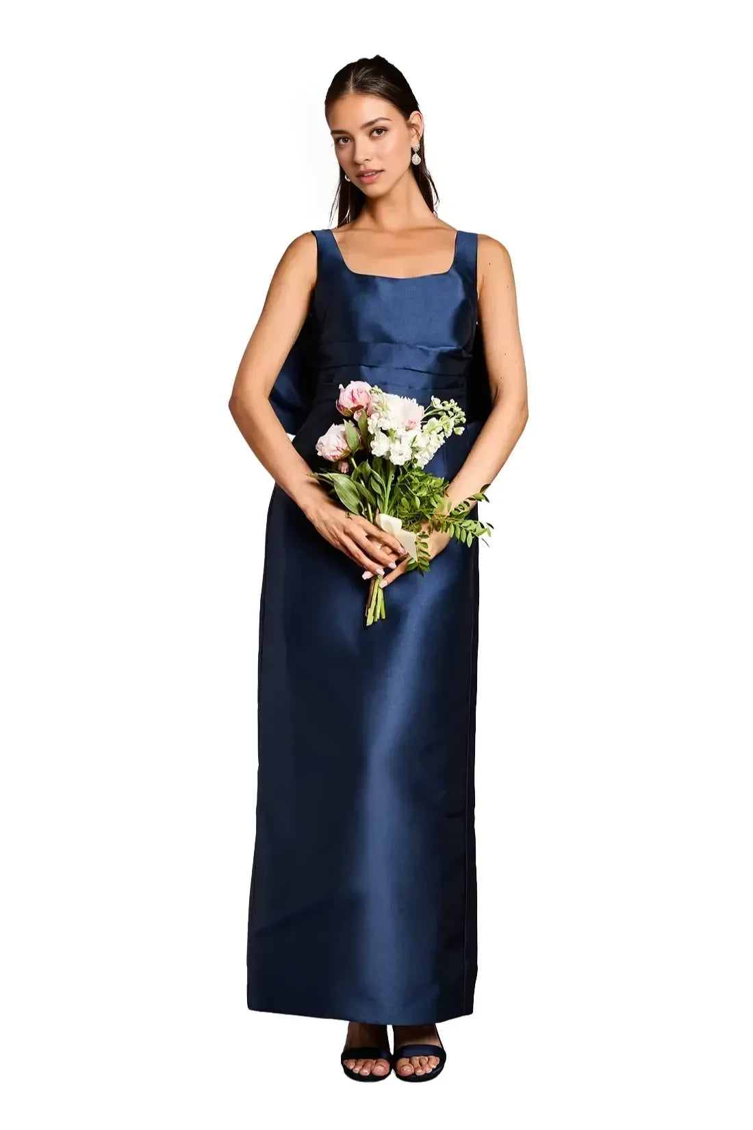 Delightful Sheath Square Neck Sleeveless Bow Back Floor Length Bridesmaid Dress