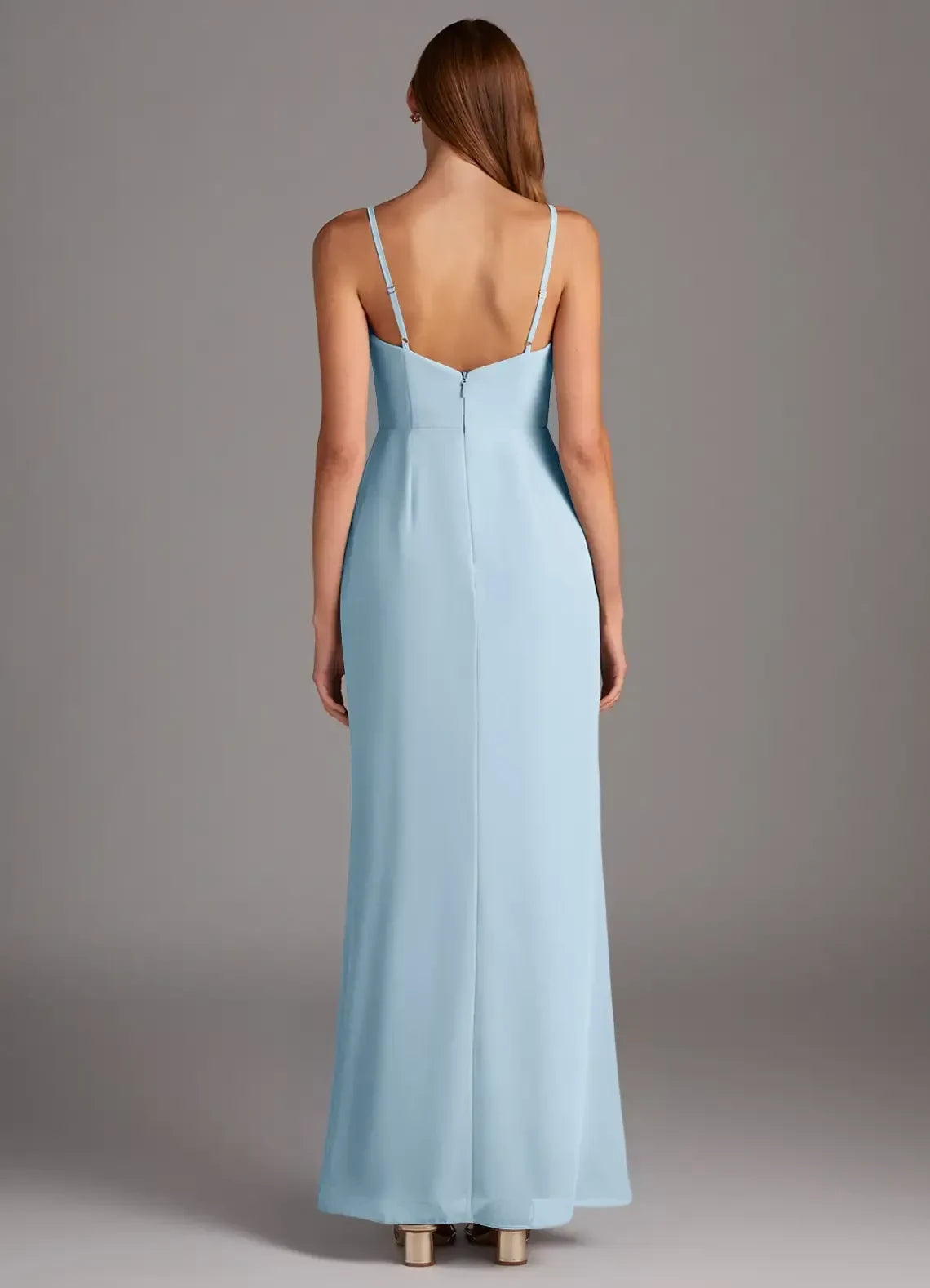 Delightful Sheath Square Neck Spaghetti Strap Open Back Floor Length Bridesmaid Dress