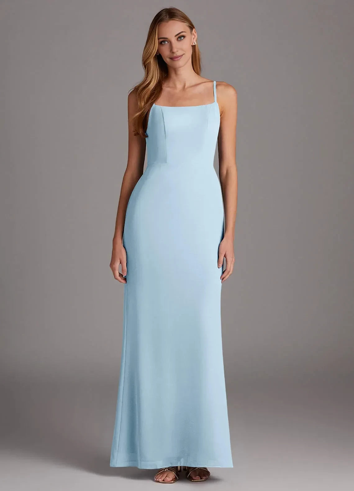 Delightful Sheath Square Neck Spaghetti Strap Open Back Floor Length Bridesmaid Dress