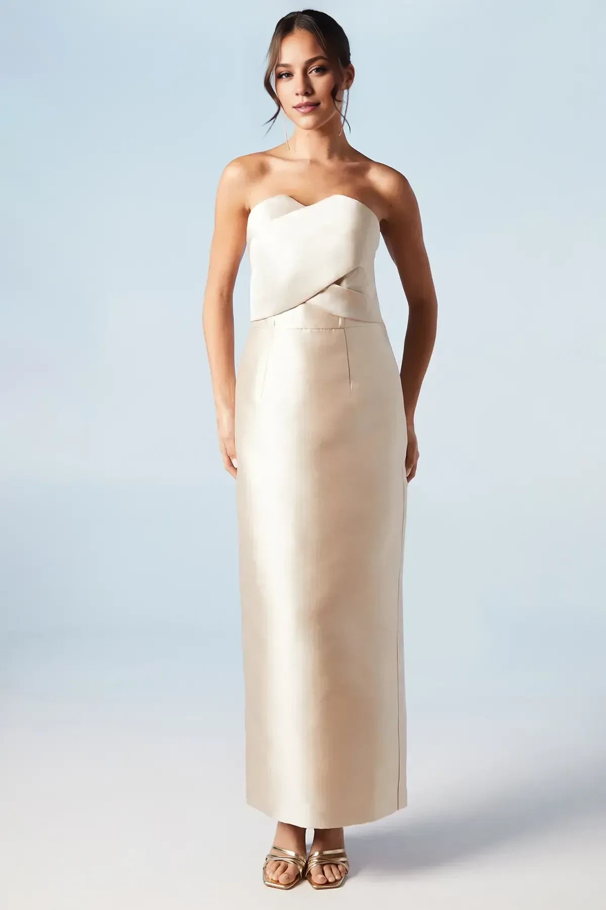 Delightful Sheath Strapless Sleeveless Bow Back Floor Length Evening Dress