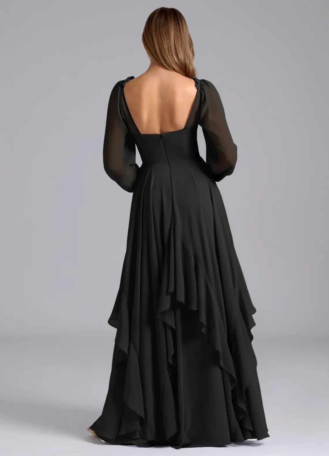 Dramatic A Line Deep V Sheer Long Sleeve Open Back Floor Length For Sale Prom Dress ﻿