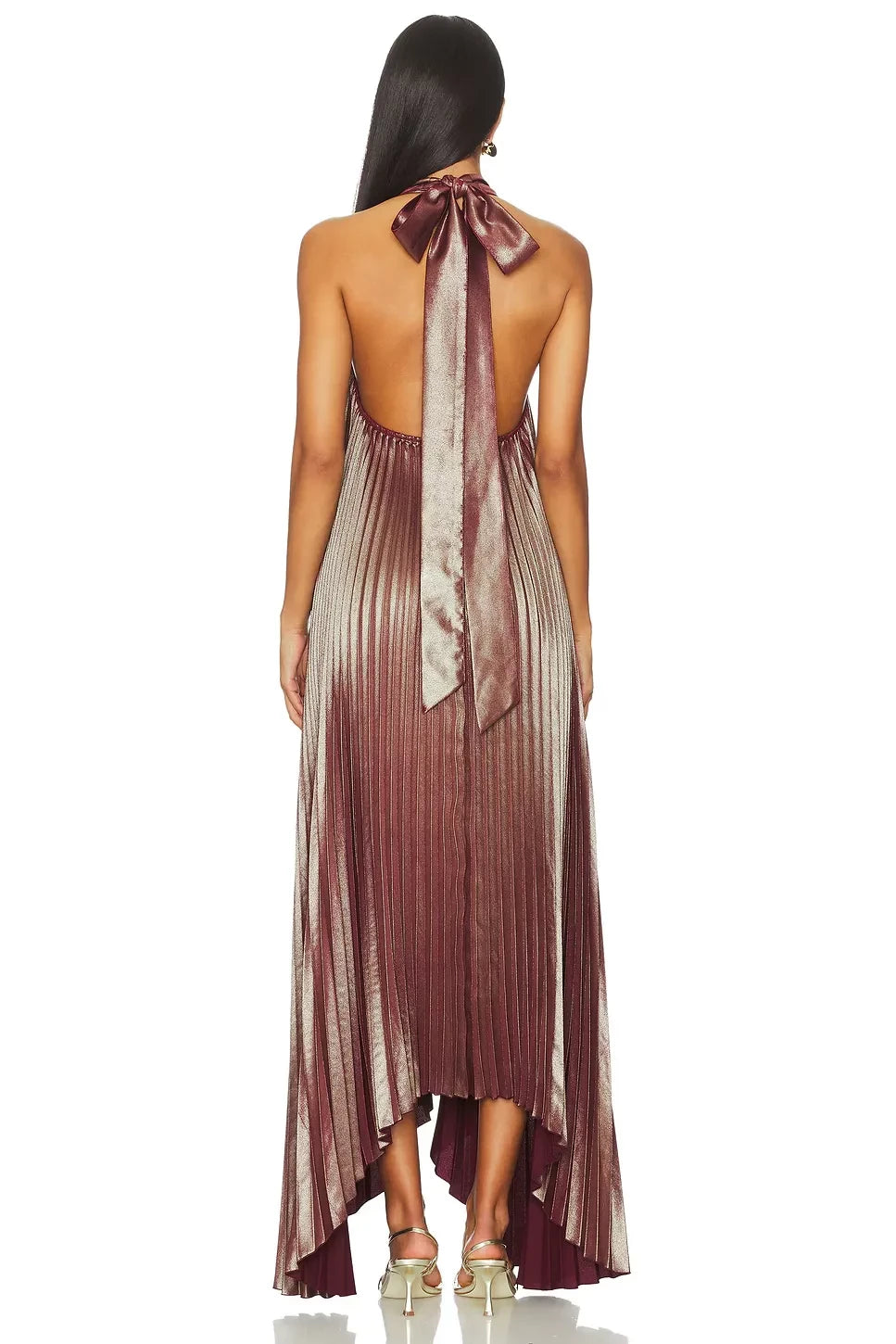 Dramatic A Line Sleeveless Halter Neck Bow Detail Asymmetric Length Prom Dress