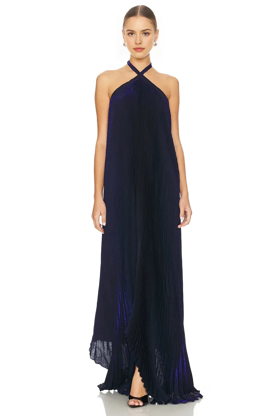 Dramatic A Line Halter Neck Tie Back Asymmetric Length Prom Dress