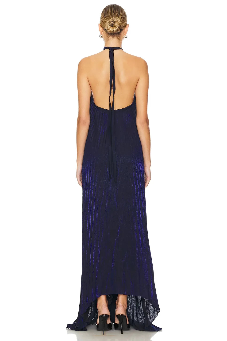 Dramatic A Line Halter Neck Tie Back Asymmetric Length Prom Dress