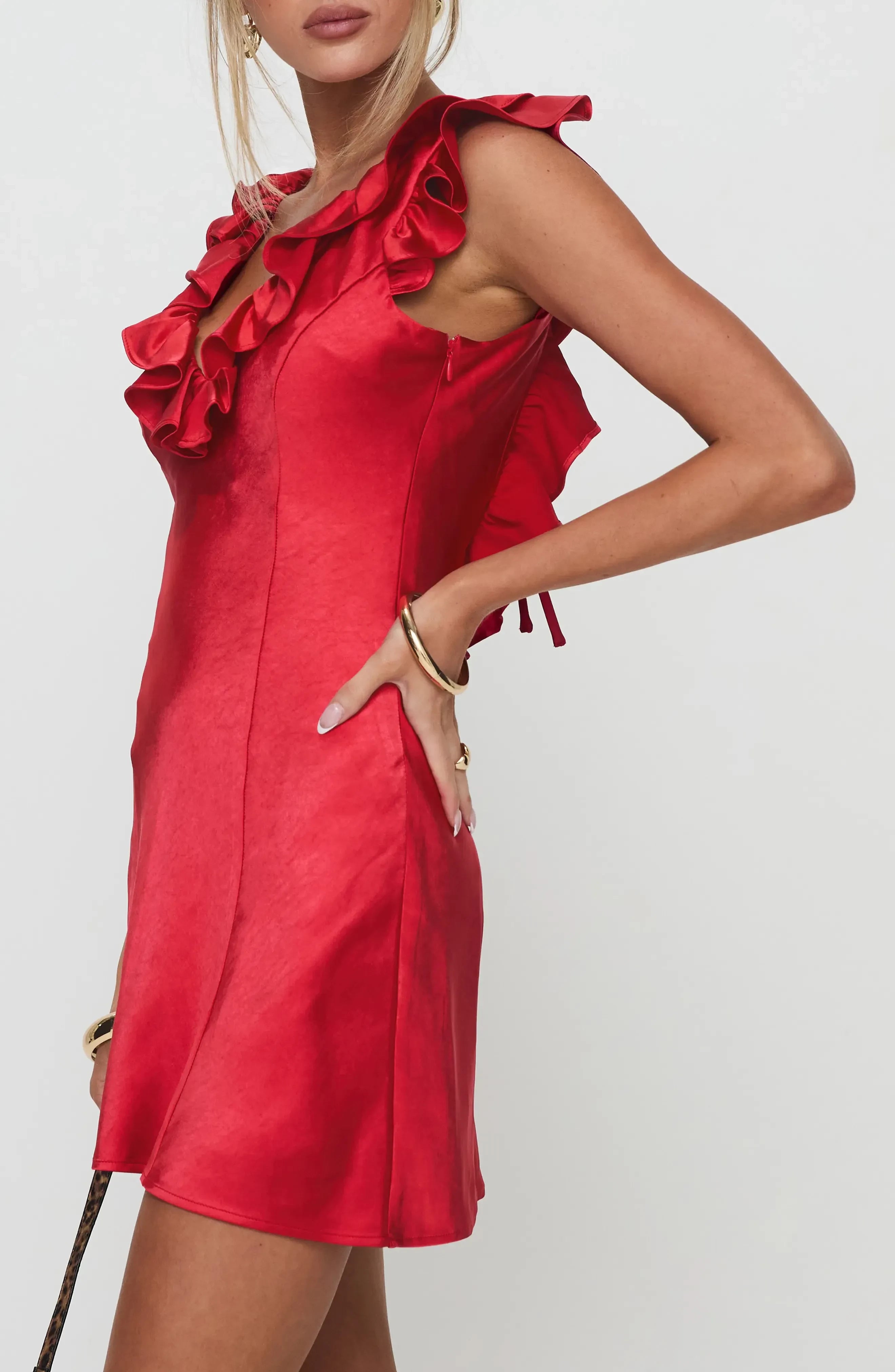 Dramatic A Line V Neck Ruffle Sleeve Tie Back Short Homecoming Dress