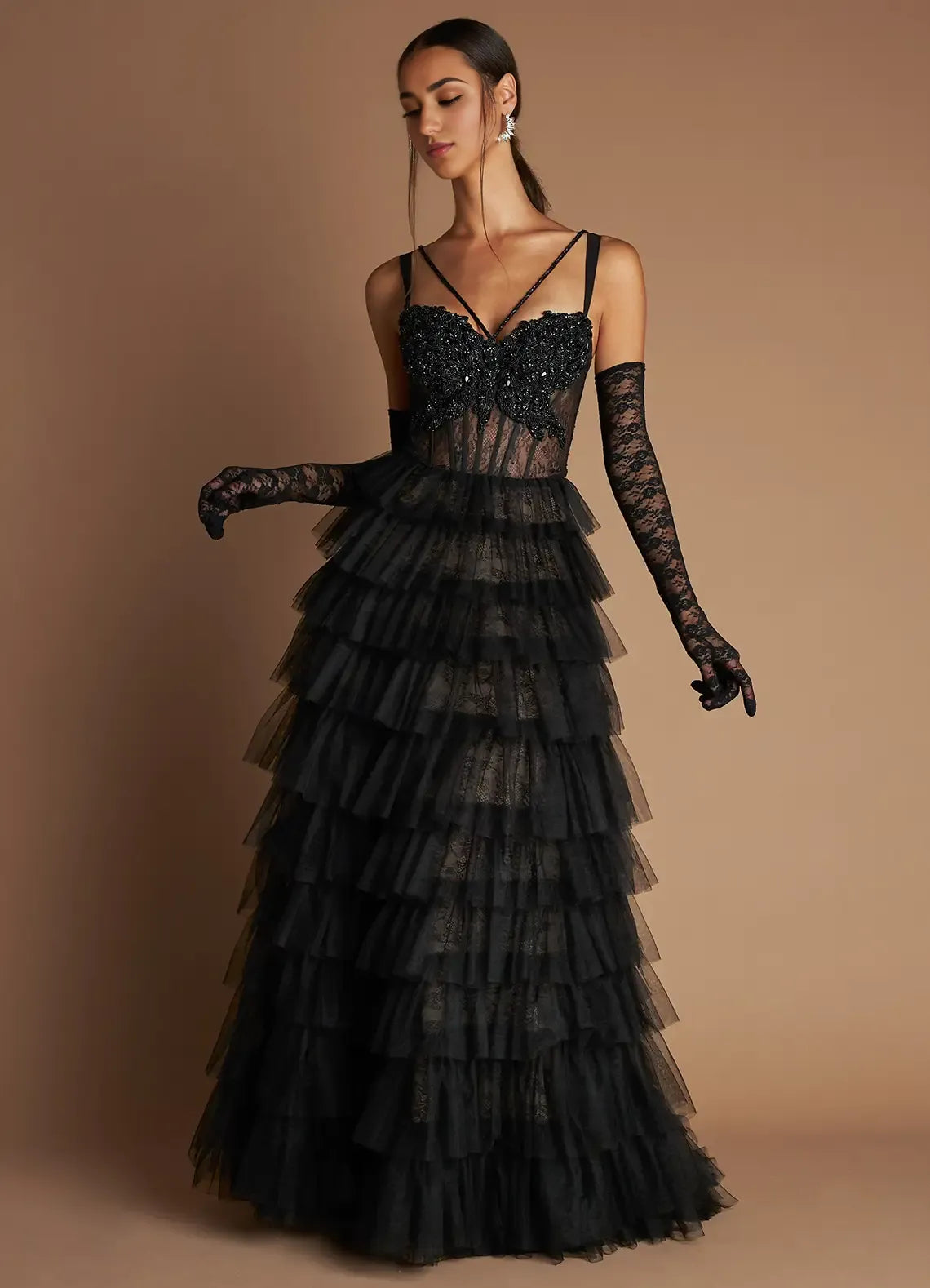 Dramatic Ballgown V Neck Sleeveless Sheer Back Floor Length For Women Prom Dress