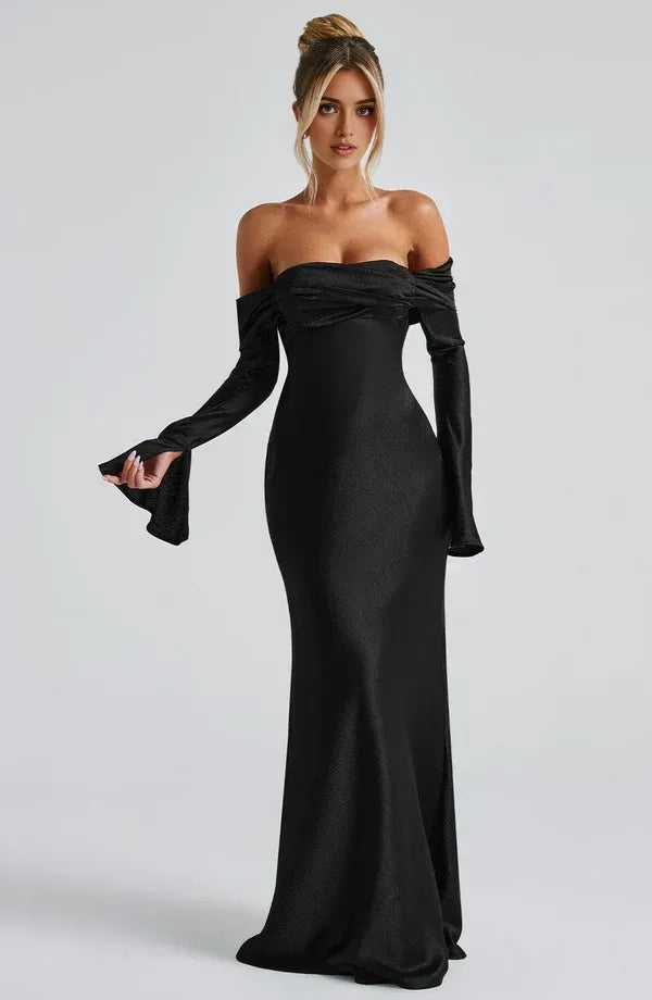 Dramatic Mermaid Off Shoulder Flared Sleeve Tie Back Floor Length For Ladies Evening Dress