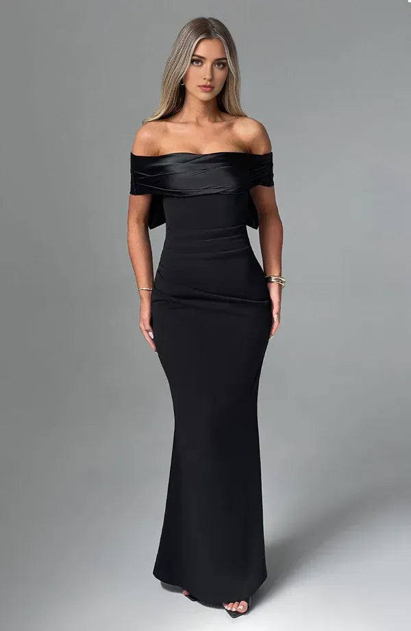 Dramatic Mermaid Off Shoulder Sleeveless Bow Back Floor Length For Sale Evening Dress
