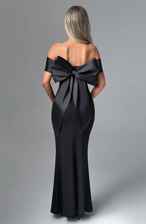 Dramatic Mermaid Off Shoulder Sleeveless Bow Back Floor Length For Sale Evening Dress