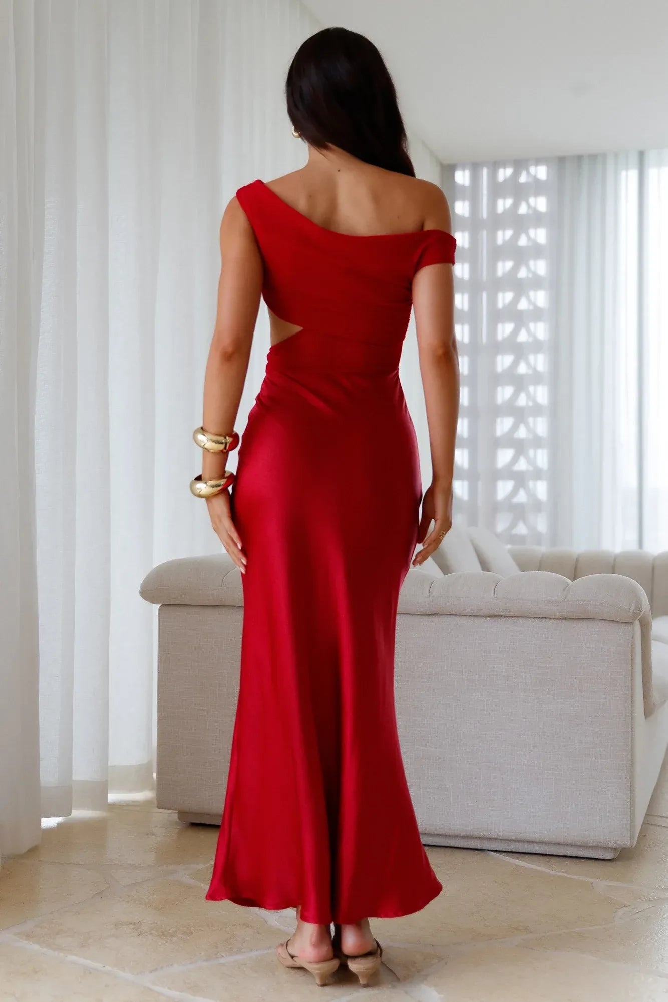 Dramatic Mermaid One Shoulder Sleeveless Cutout Back Floor Length Prom Dress