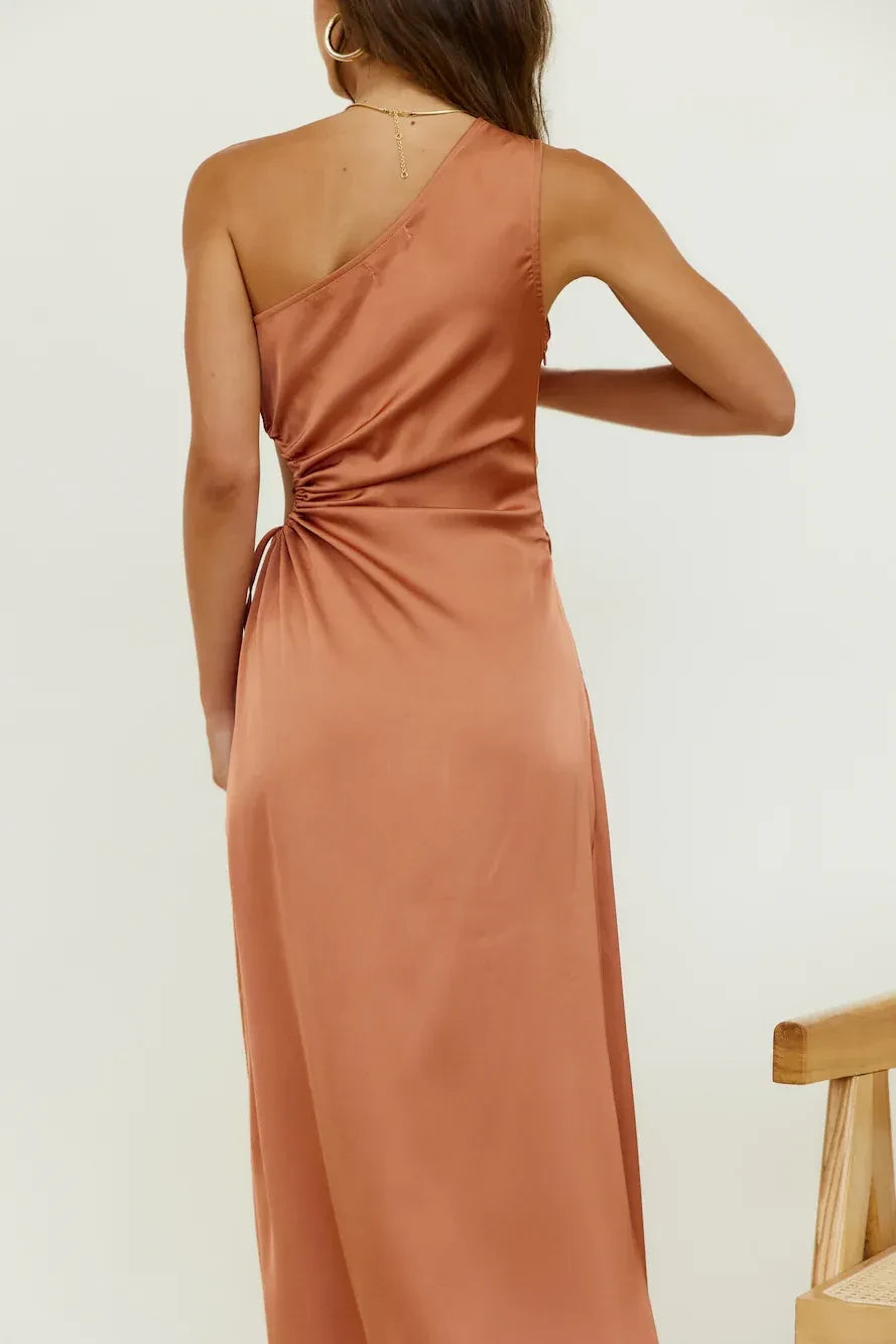 Dramatic Mermaid One Shoulder Sleeveless Cutout Side Floor Length Prom Dress