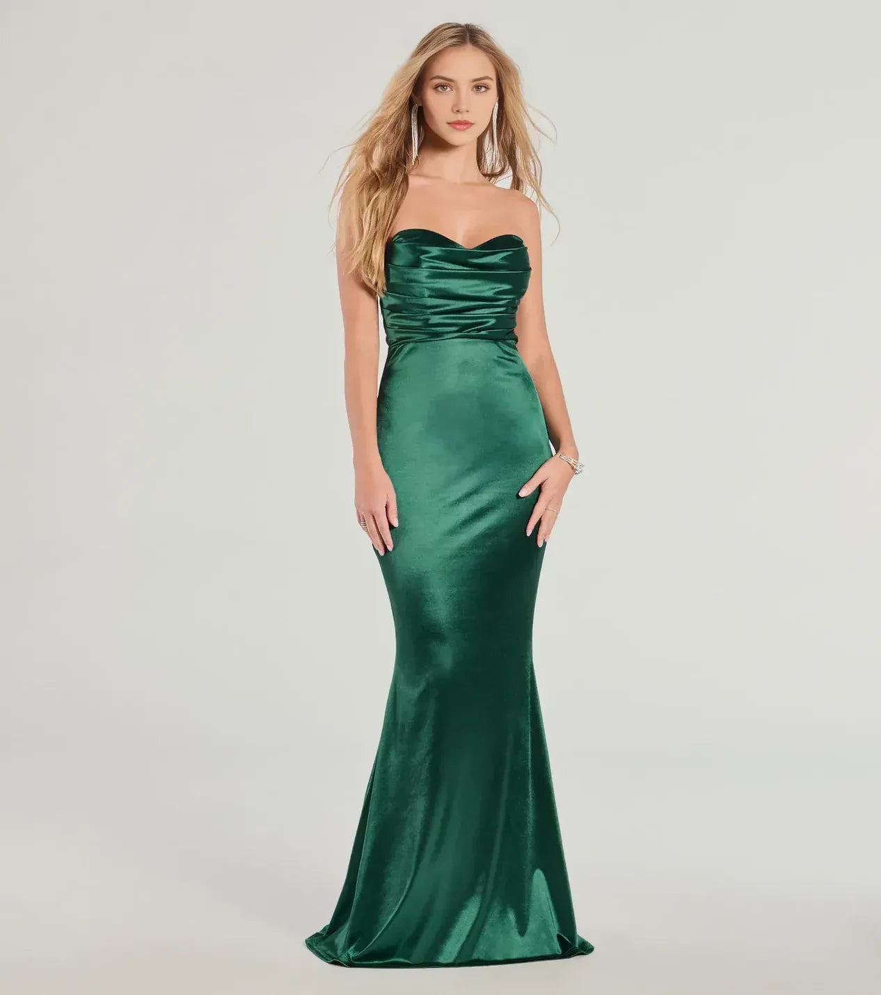 Dramatic Mermaid Strapless Sleeveless Zipper Back Floor Length Prom Dress