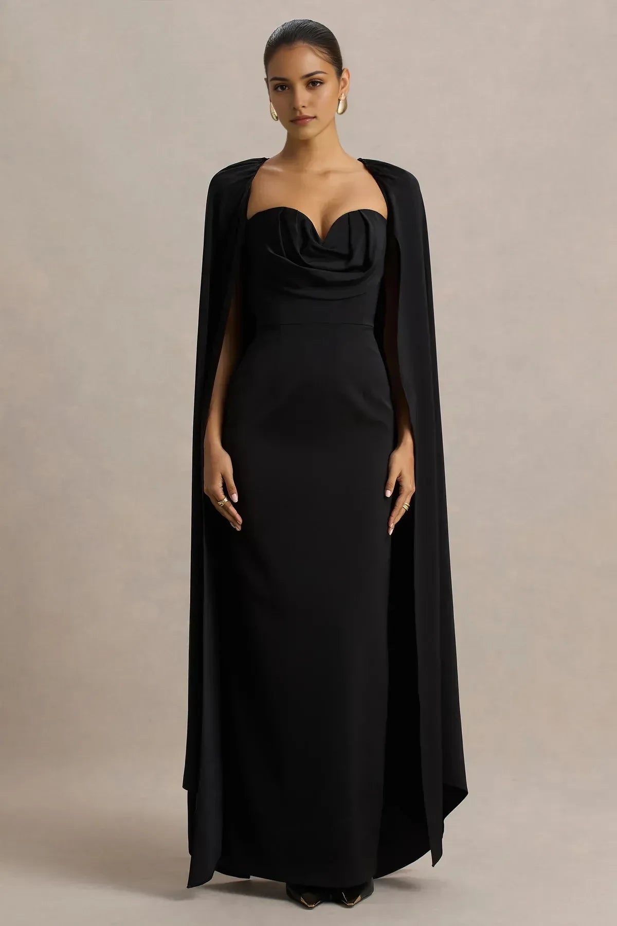 Dramatic Mermaid Sweetheart Neck Cape Sleeve Tie Back Floor Length Evening Dress