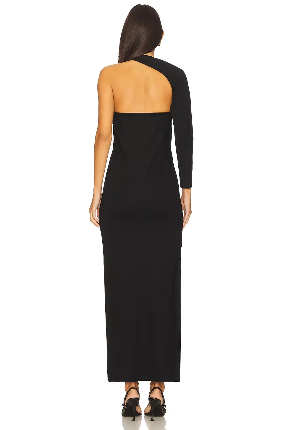 Dramatic Sheath Asymmetric Neck One Sleeve Cutout Back Floor Length Prom Dress