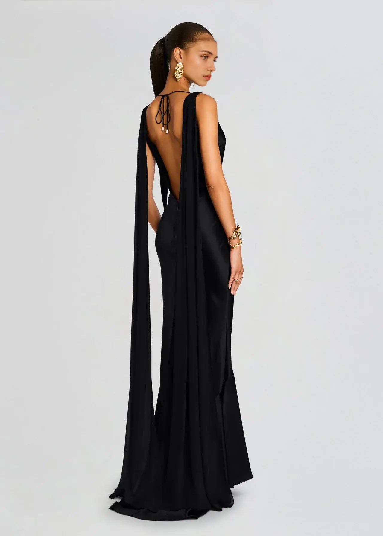 Dramatic Sheath Boat Neck Sleeveless Cape Back Floor Length Plus Size Prom Dress