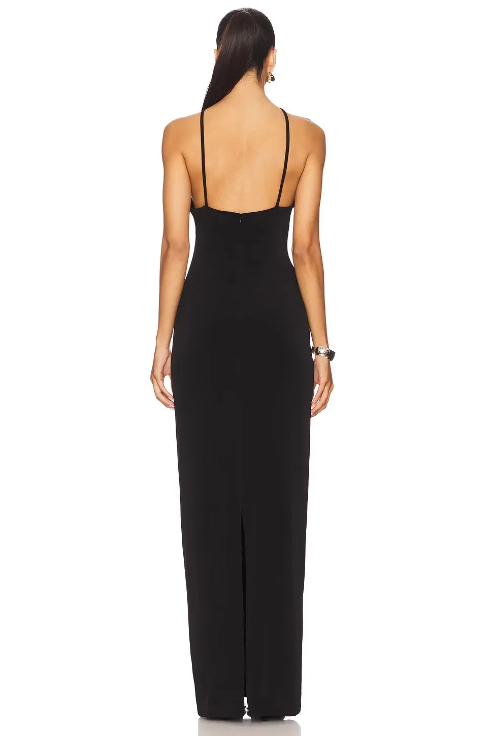 Dramatic Sheath Halter Neck Cutout Front High Slit Floor Length Prom Dress