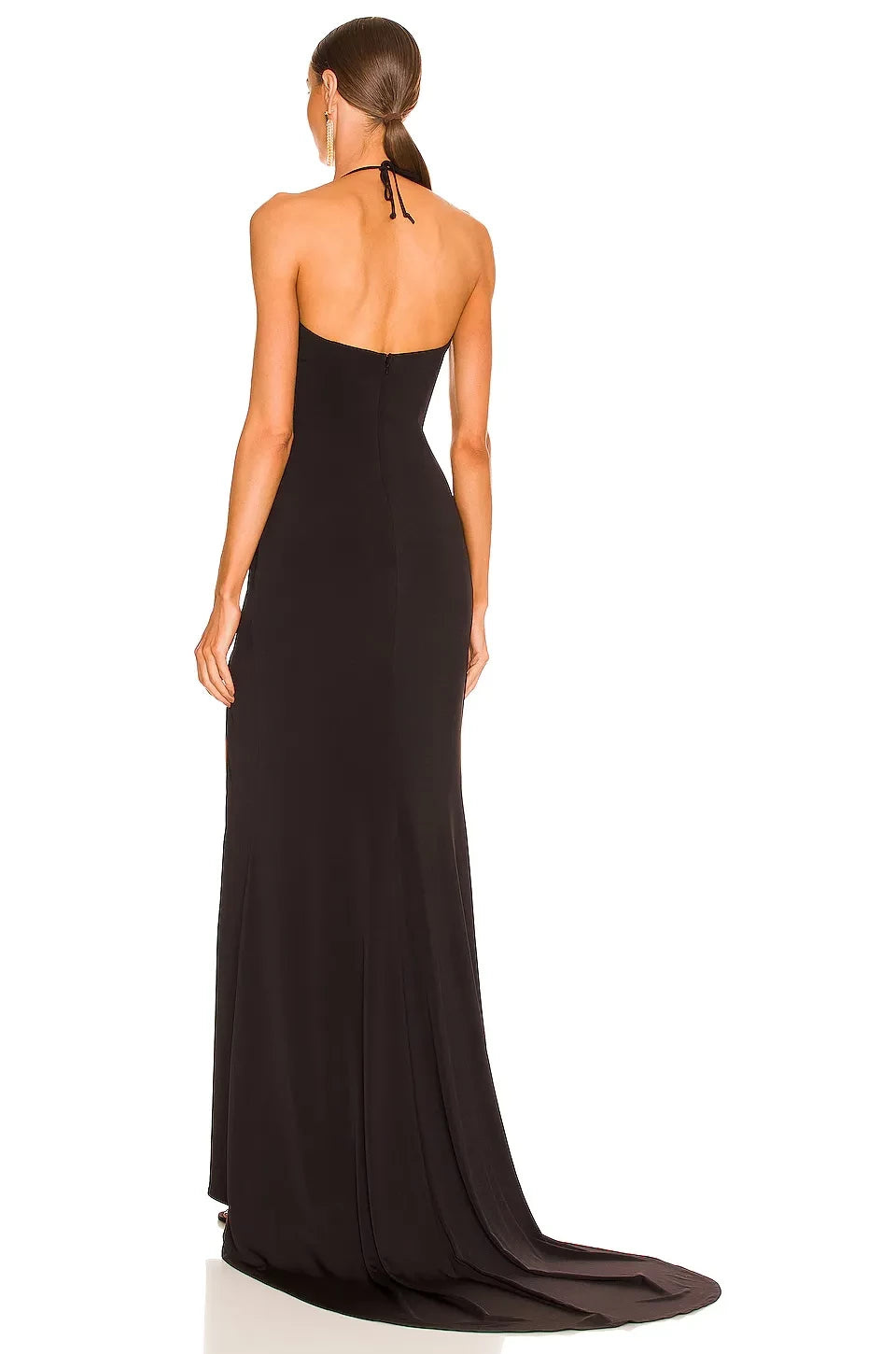 Dramatic Sheath Halter Neck High Slit Open Back Floor Length Prom Dress