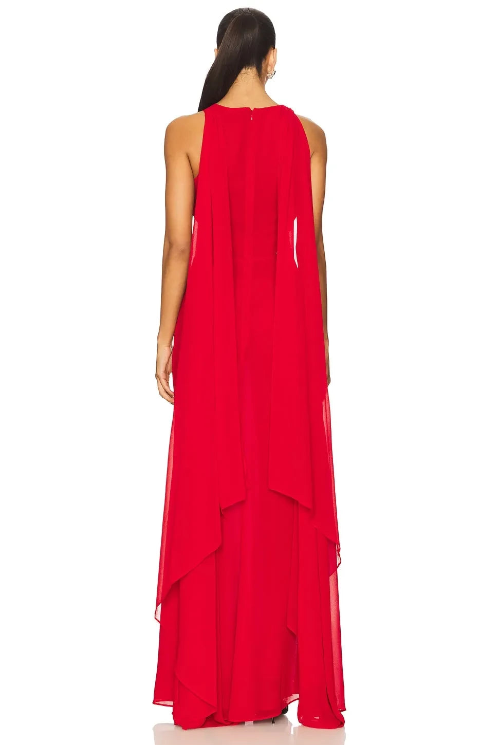 Dramatic Sheath High Neck Sleeveless Cutout Accent High Slit Floor Length Evening Dress