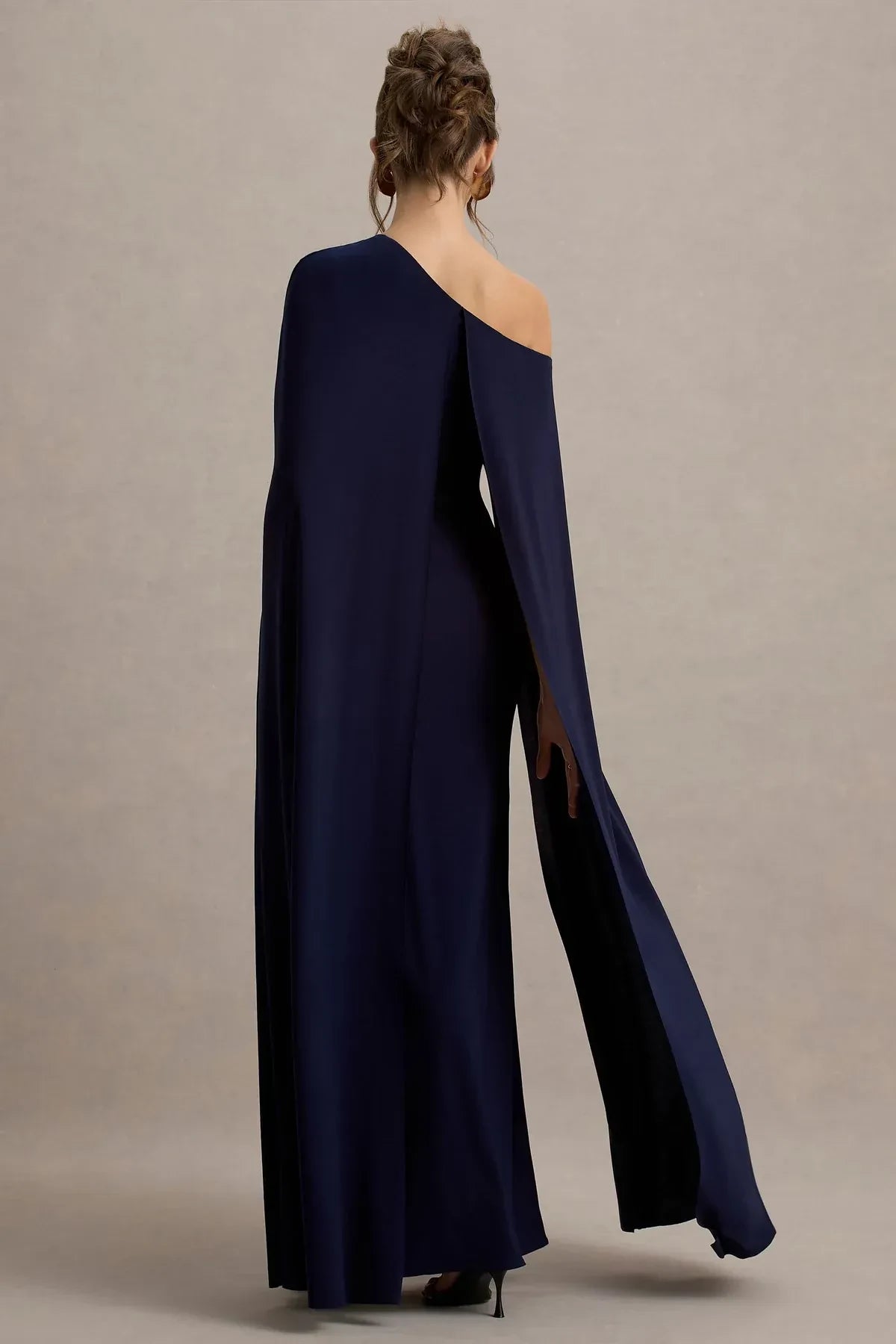 Dramatic Sheath One Shoulder Cape Sleeve Zipper Back Floor Length Evening Dress