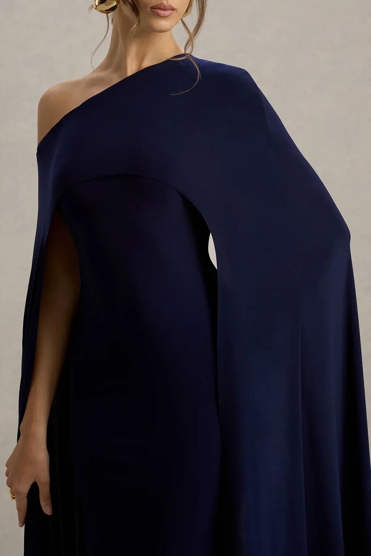 Dramatic Sheath One Shoulder Cape Sleeve Zipper Back Floor Length Evening Dress