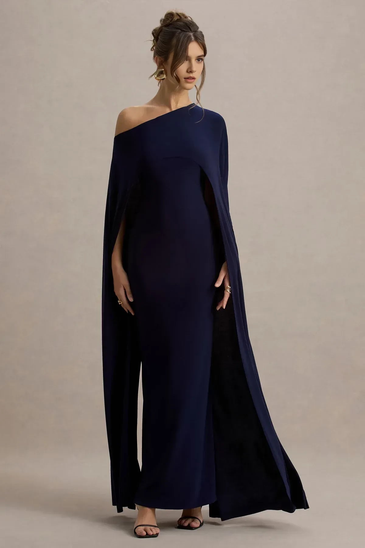 Dramatic Sheath One Shoulder Cape Sleeve Zipper Back Floor Length Evening Dress
