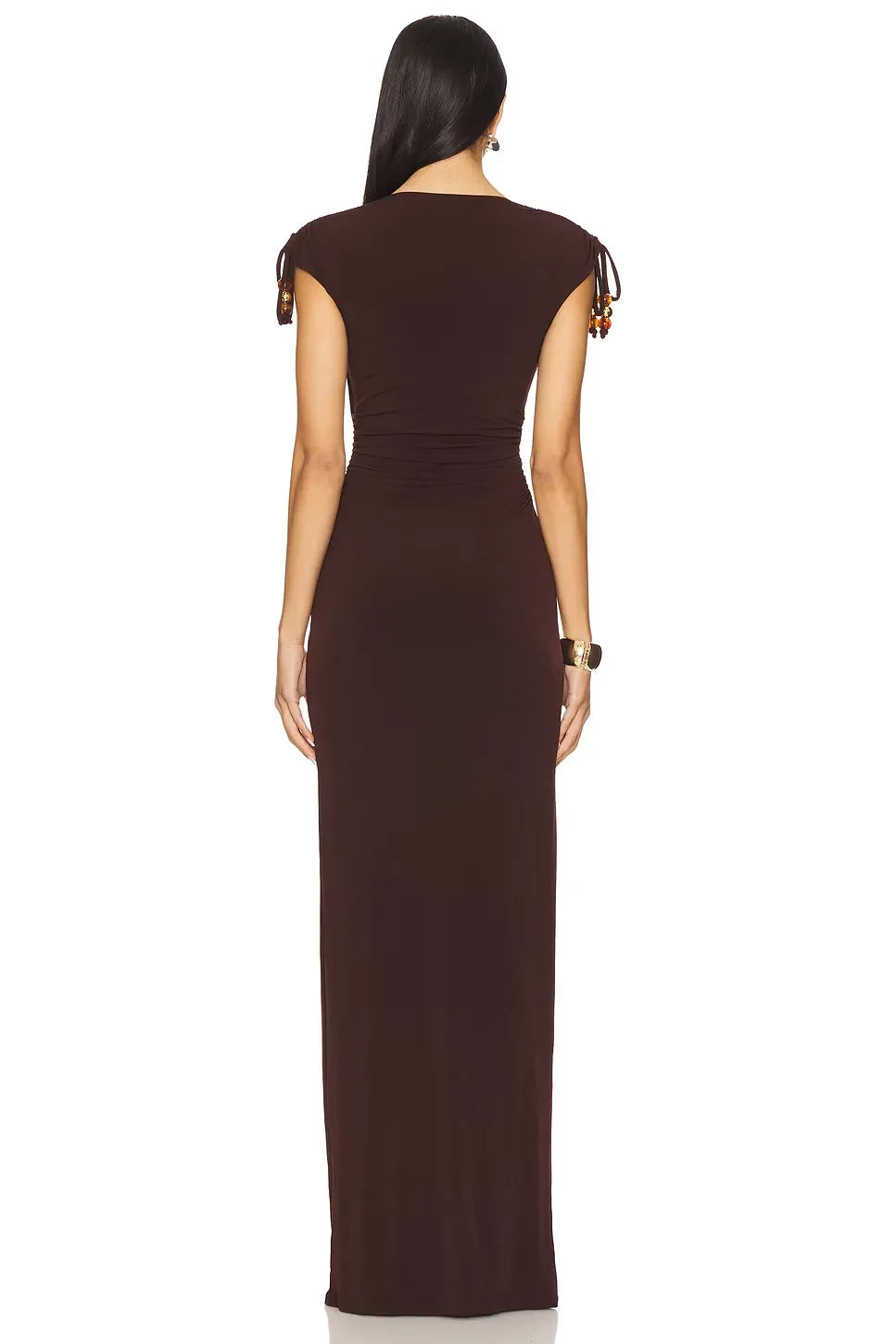 Dramatic Sheath Plunge Neck Cap Sleeve Cutout Detail Floor Length Prom Dress