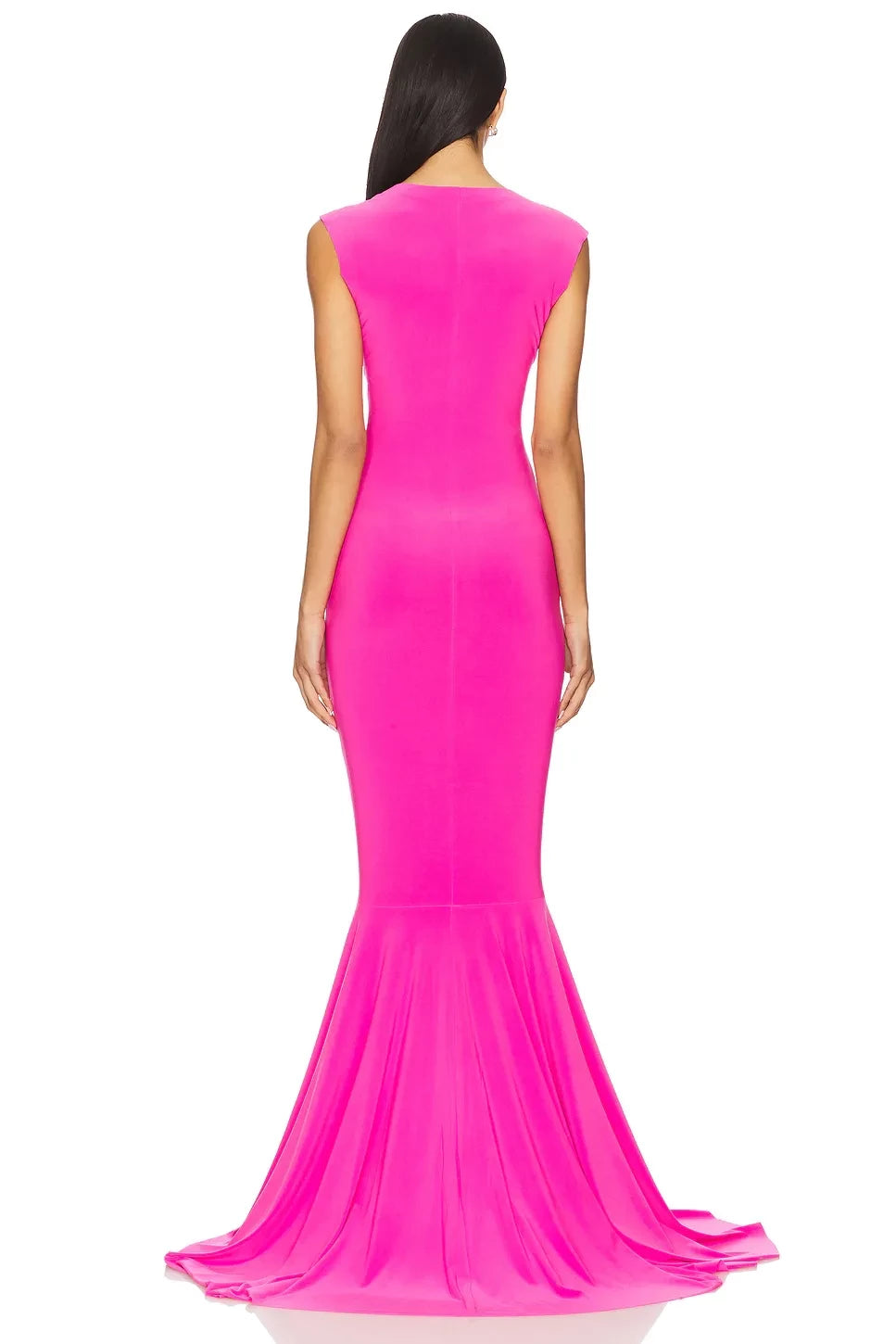 Dramatic Sheath Plunge V Neck Cap Sleeve Ruched Mermaid Length Evening Dress