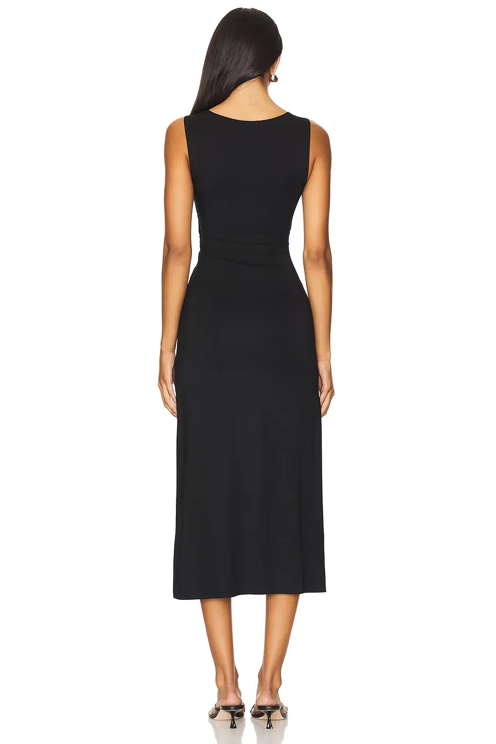 Dramatic Sheath V Neck Sleeveless Cutout Twist High Slit Midi Length Prom Dress