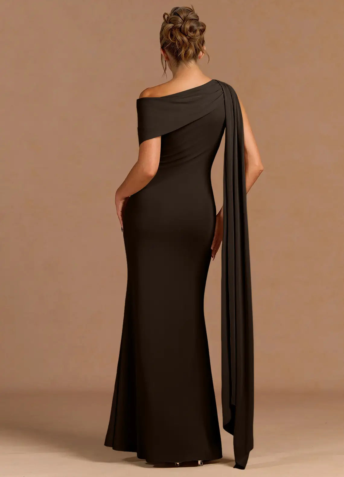 Draped Cape One Shoulder Satin Mermaid Floor Length For Ladies Prom Dress