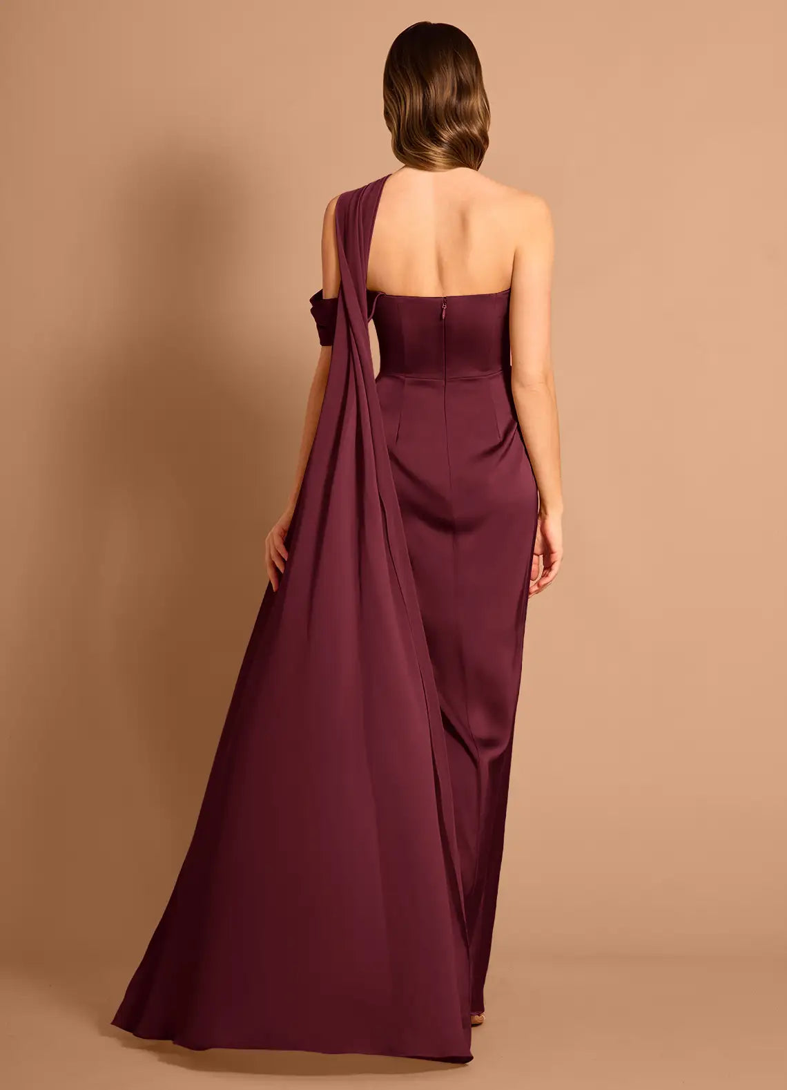 Draped Sheath One Shoulder Cape Back Floor Length For Sale Prom Dress ﻿